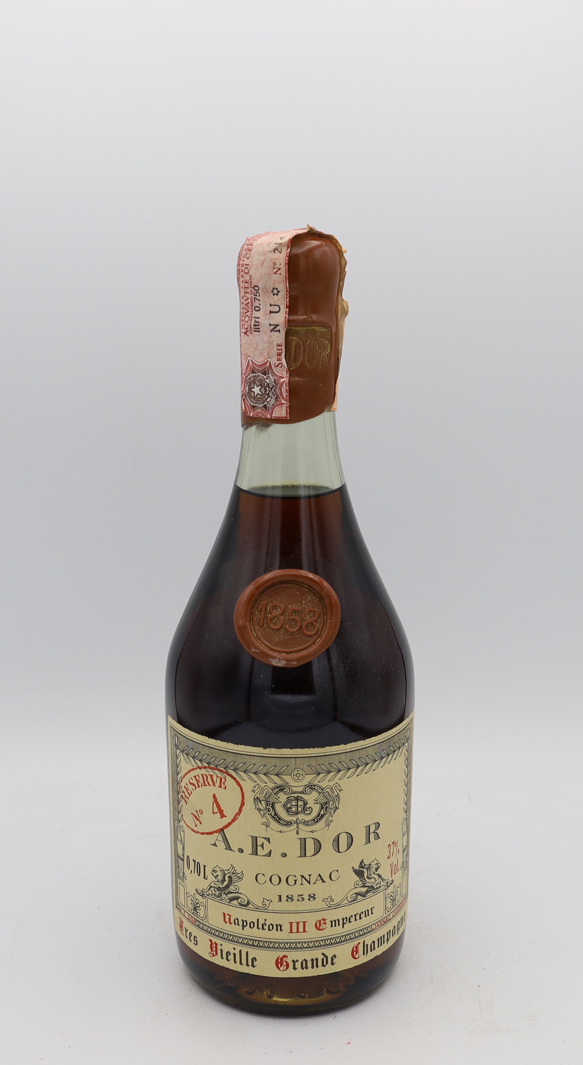 A.E. Dor 1858 Napoleon Empereur III Très Vieille Grande Champagne – rare vintage French cognac with certificate, collectible bottle for connoisseurs