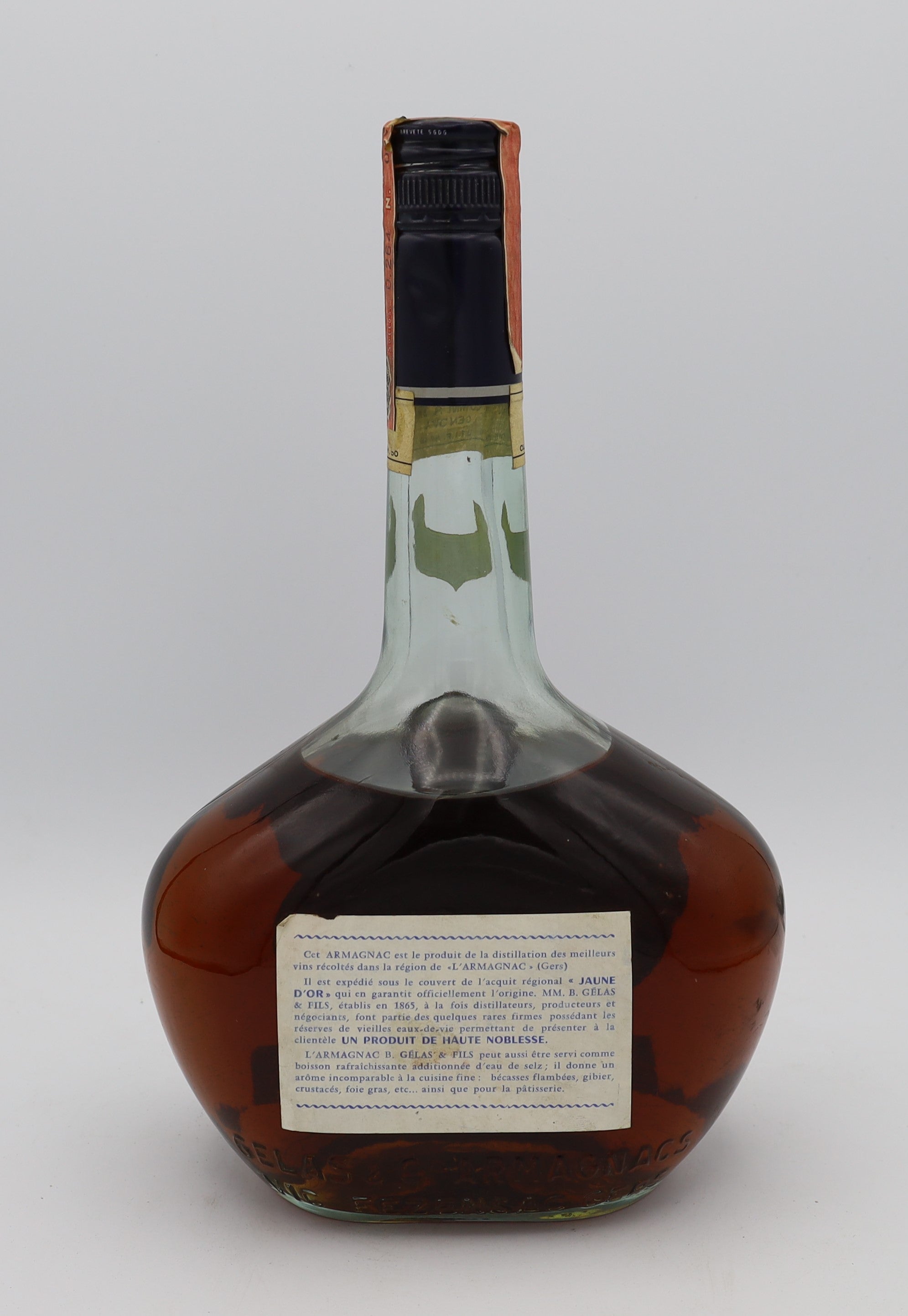 B. Gelas & Fils Fine Armagnac VSOP with silver label – premium aged brandy with rich, smooth flavors, crafted for collectors and connoisseurs.