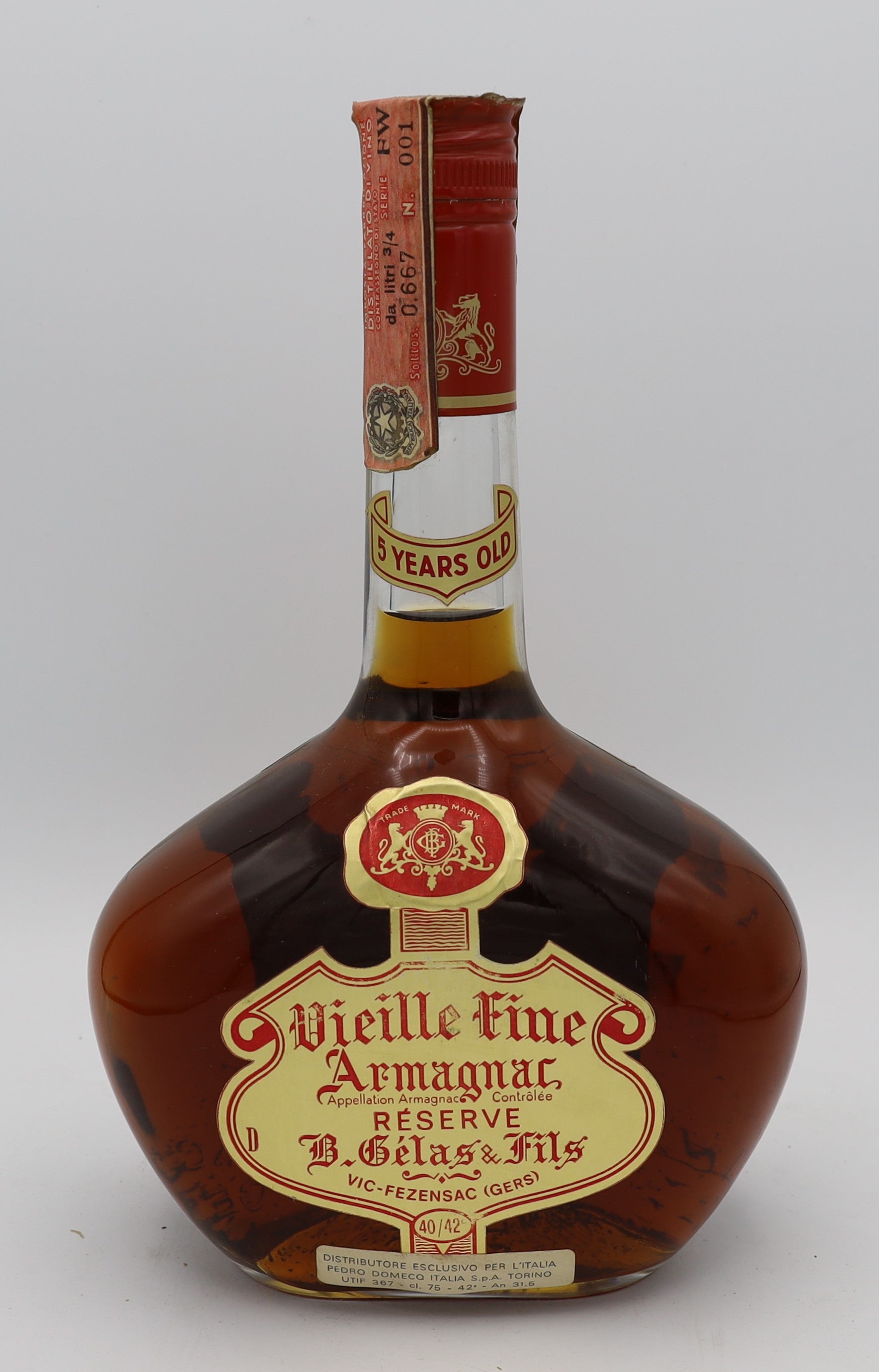B. Gelas & Fils Vieille Fine Armagnac Reserve 5YO – premium aged brandy with smooth, rich flavors, ideal for collectors and connoisseurs.