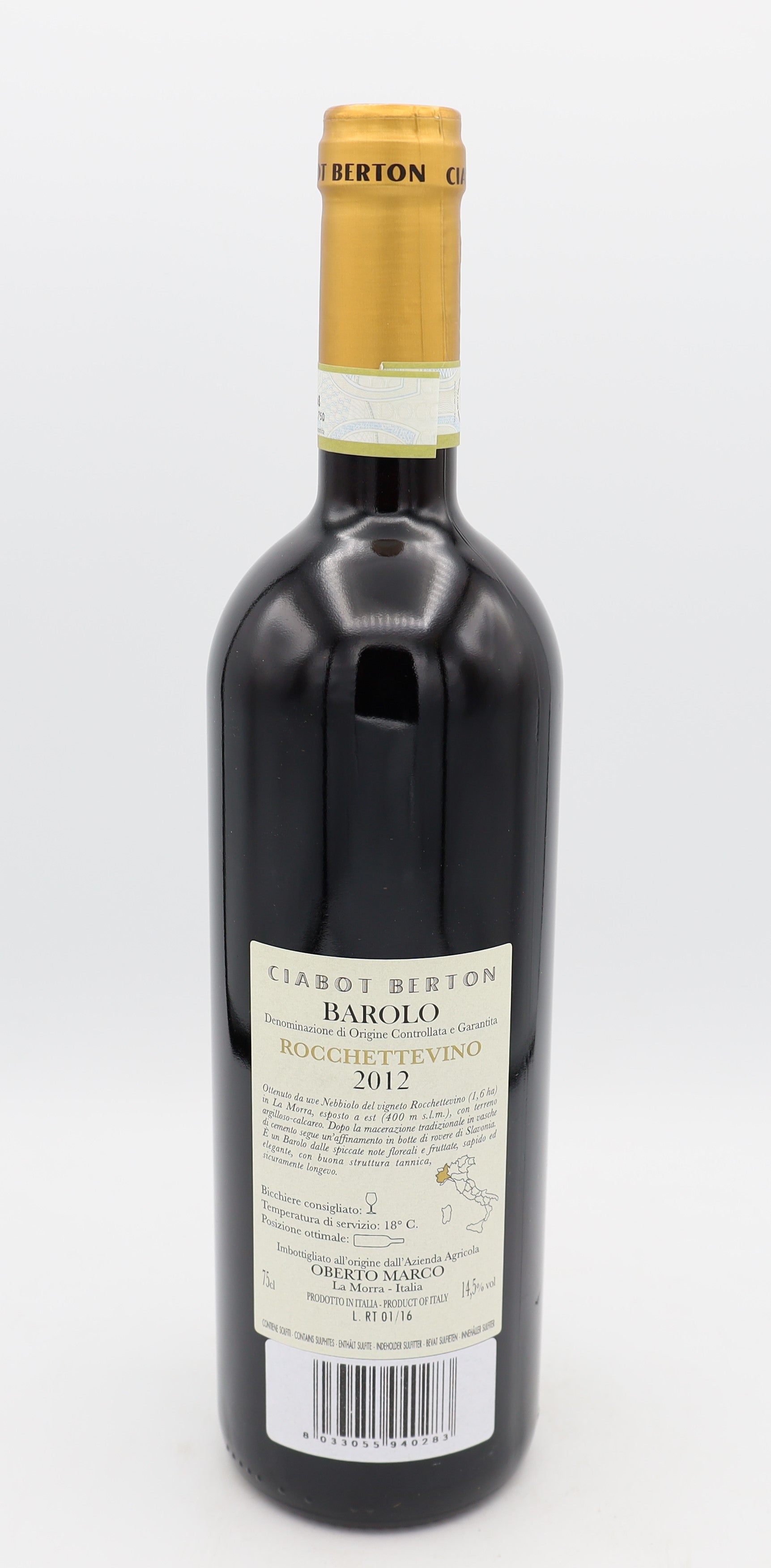 Ciabot Berton Rocchettevino Vintage 2012 Barolo Piemonte DOCG – premium Italian red wine with rich, complex flavors and elegant structure.