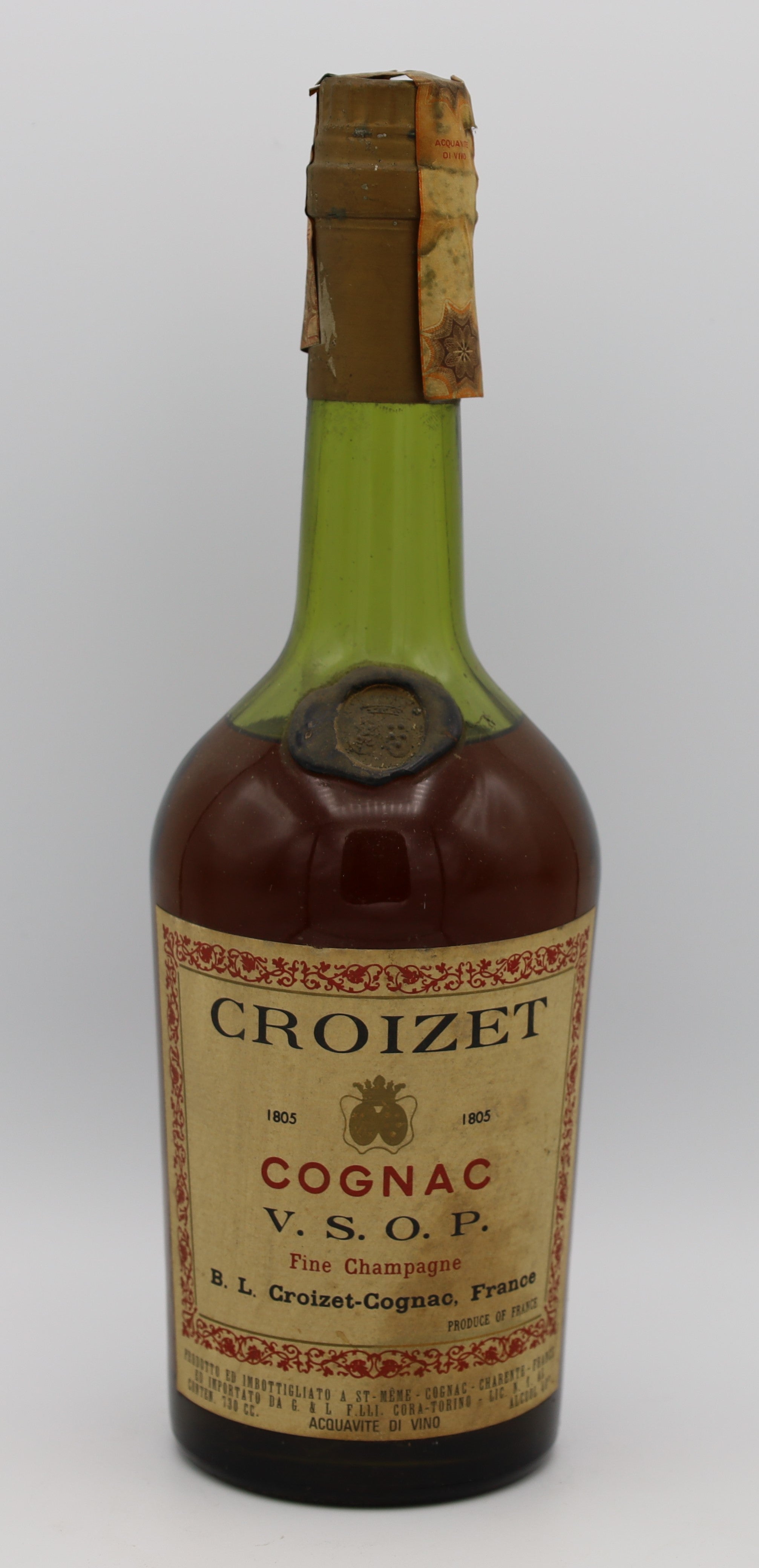 Croizet VSOP Fine Champagne Cognac – premium French brandy with rich amber color, smooth and complex flavors, ideal for collectors and connoisseurs.
