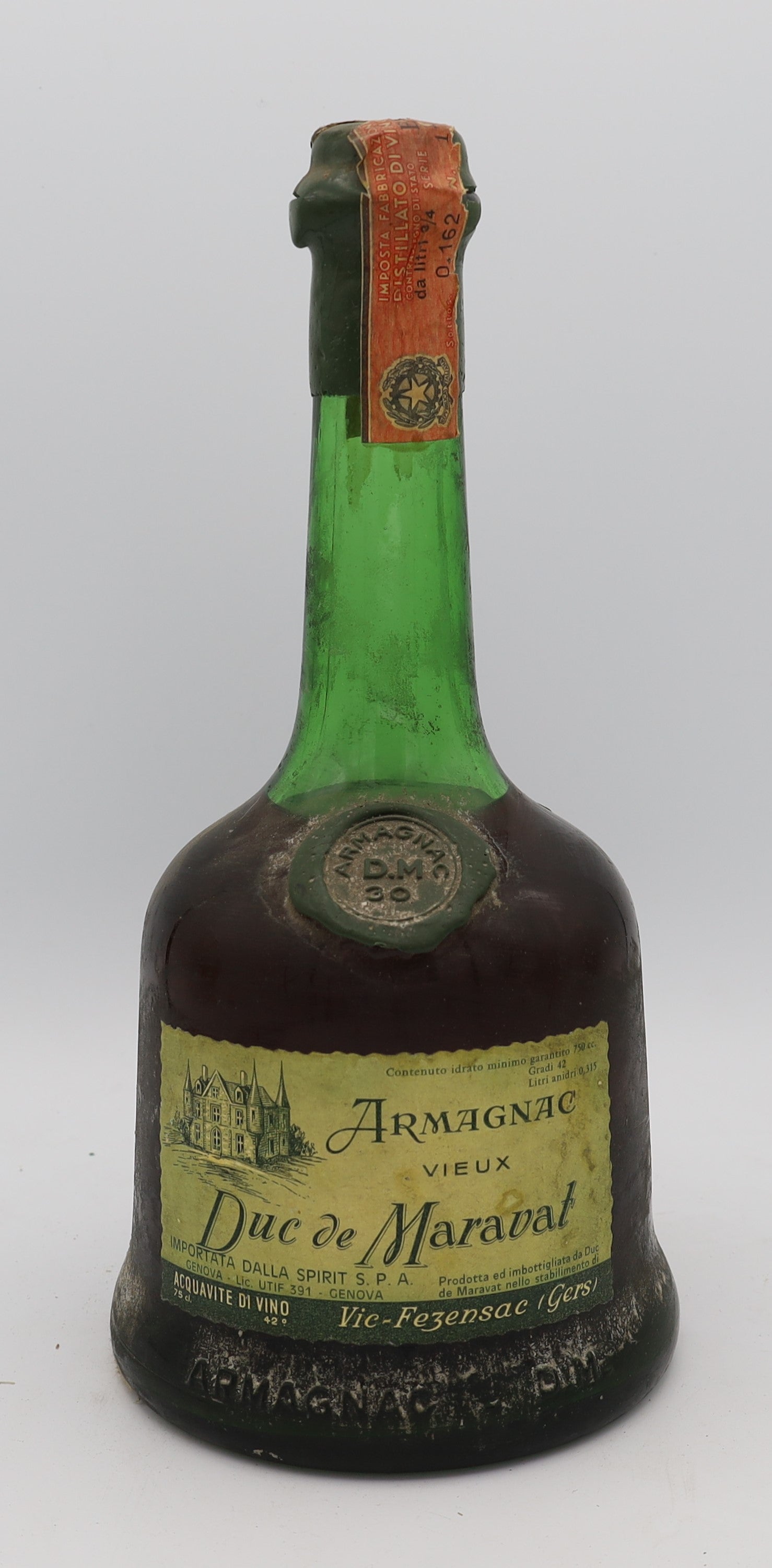 Duc de Maravat Vieux Armagnac with green wax – premium aged brandy with rich, smooth flavors, ideal for collectors and connoisseurs.