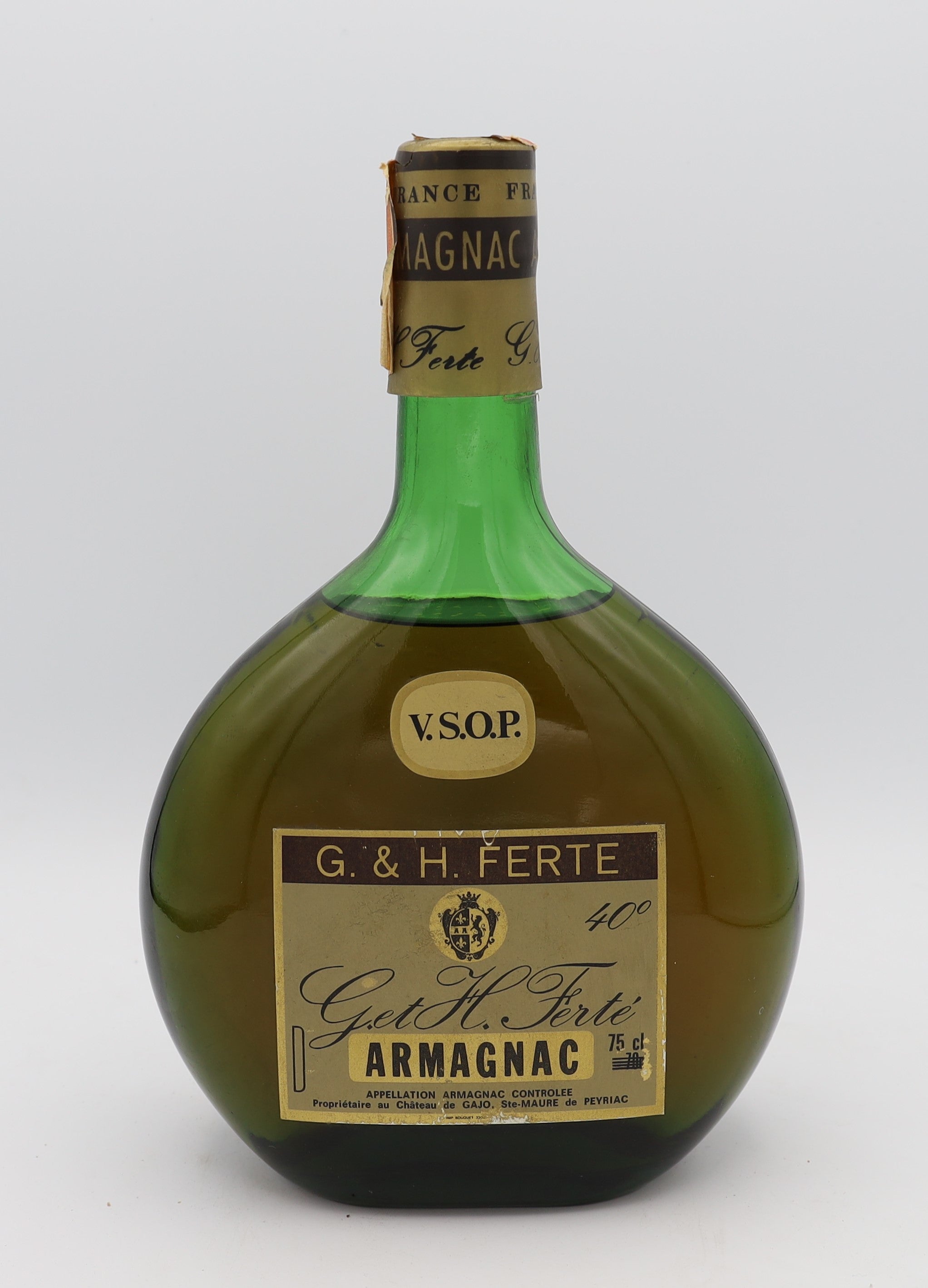 G.H. Ferte VSOP Armagnac in green bottle – premium aged brandy with rich, smooth flavors, crafted for collectors and connoisseurs.