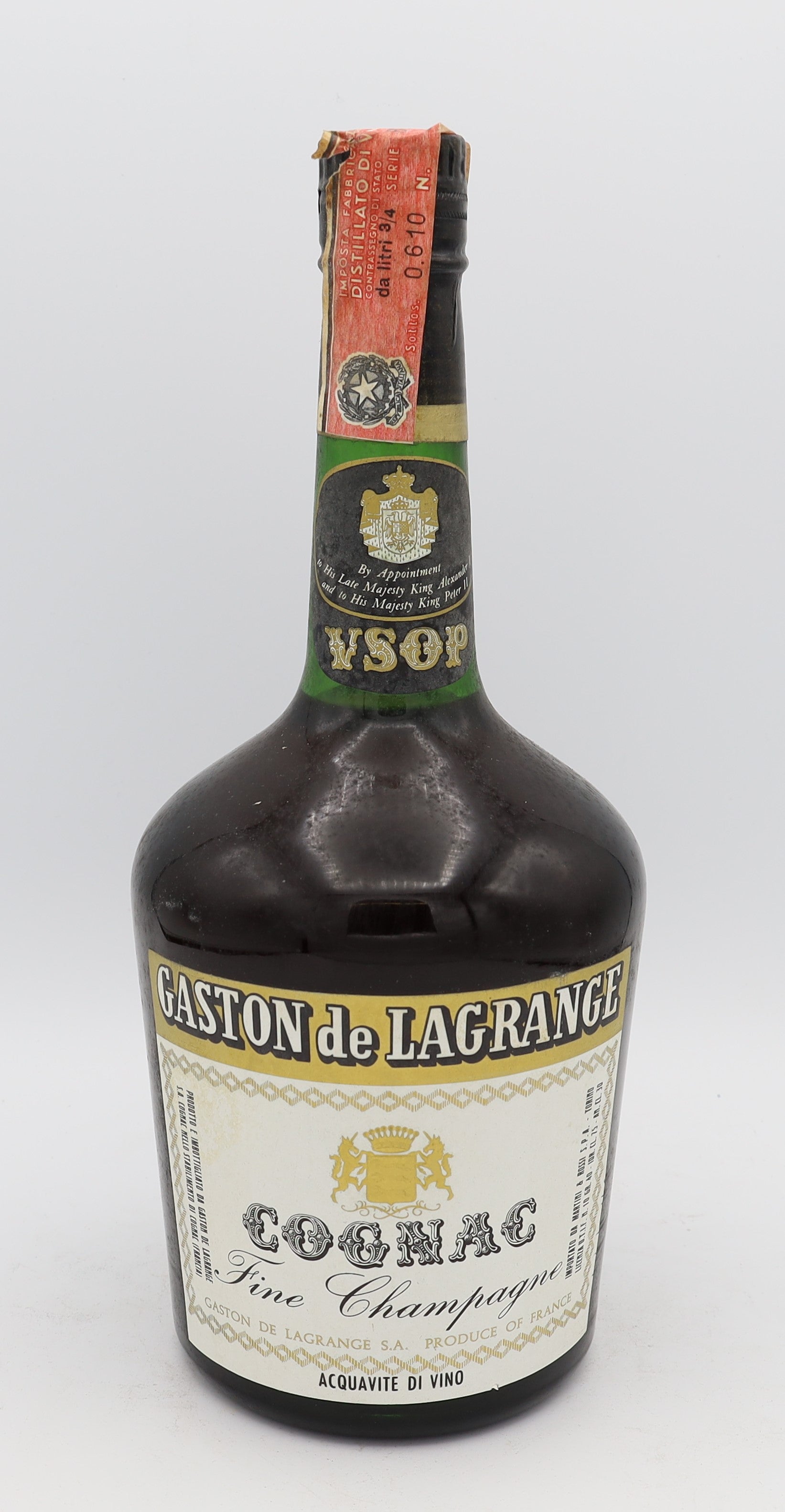Gaston de Lagrange VSOP Fine Champagne Cognac Vintage 1970s – premium French brandy crafted from Fine Champagne eaux-de-vie, featuring rich amber color, ideal for collectors and connoisseurs.