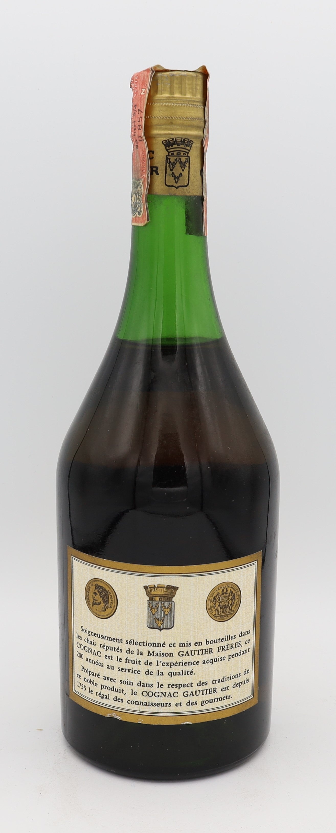 Gautier Frères Prestige Cognac in a white glass bottle – premium French brandy with refined aroma and smooth, rich flavors, ideal for collectors and connoisseurs.