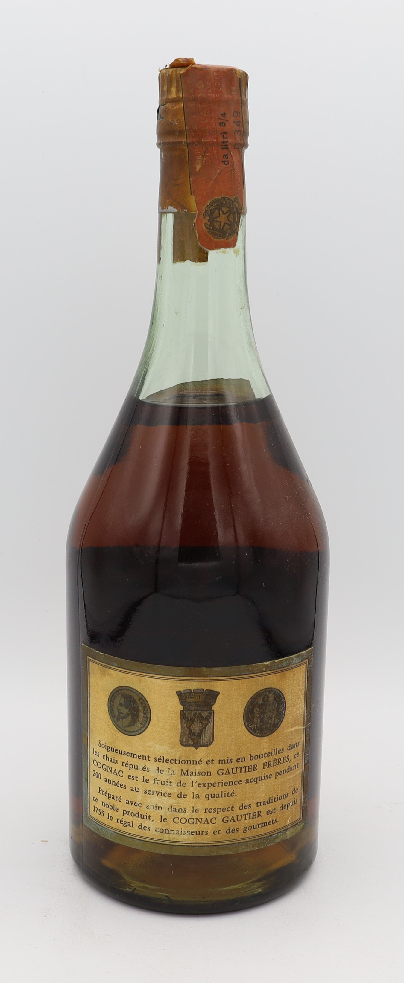 Gautier Frères Prestige Cognac in a white glass bottle – premium French brandy with refined aroma and smooth, rich flavors, ideal for collectors and connoisseurs.