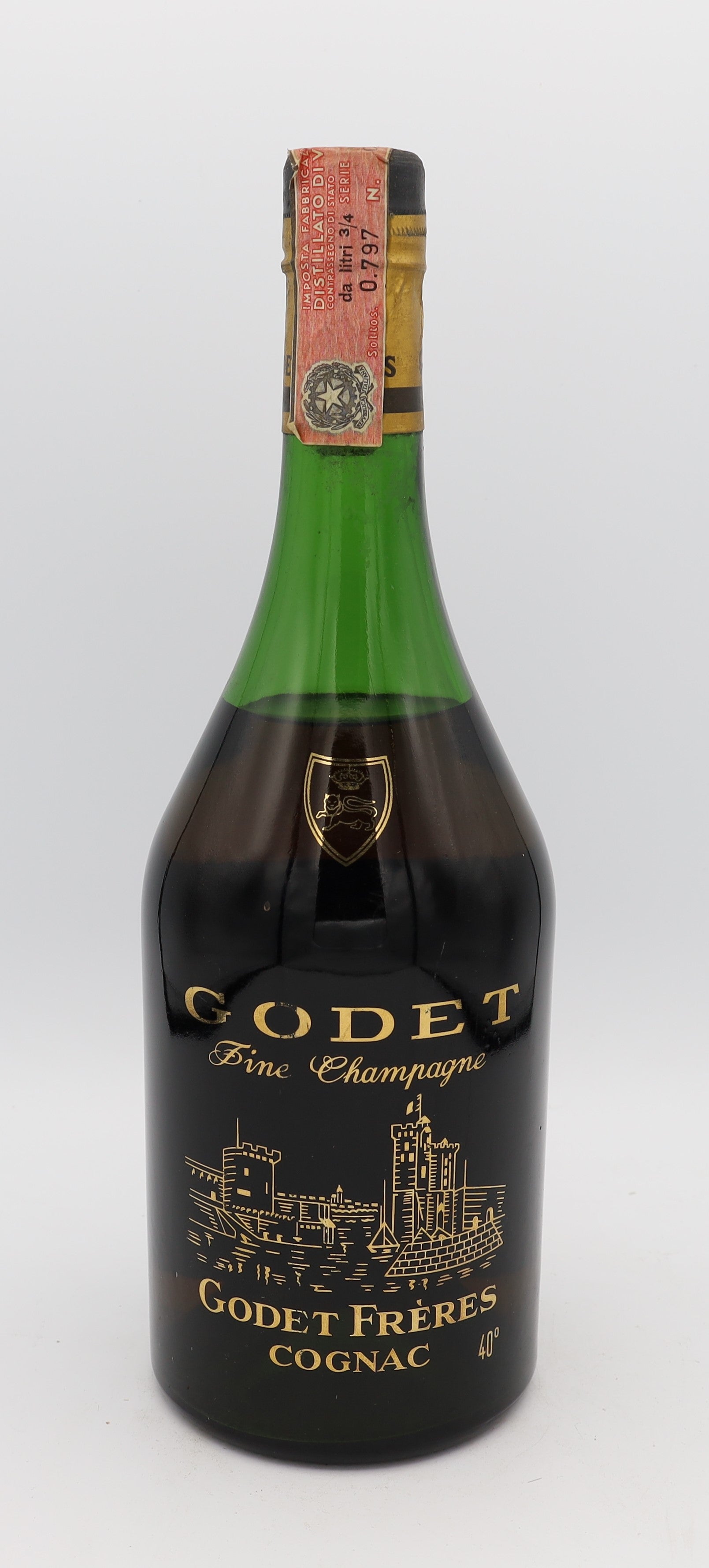 Godet Frères Fine Cognac – premium French brandy in a green bottle with silk label, smooth and aromatic, ideal for collectors and connoisseurs.