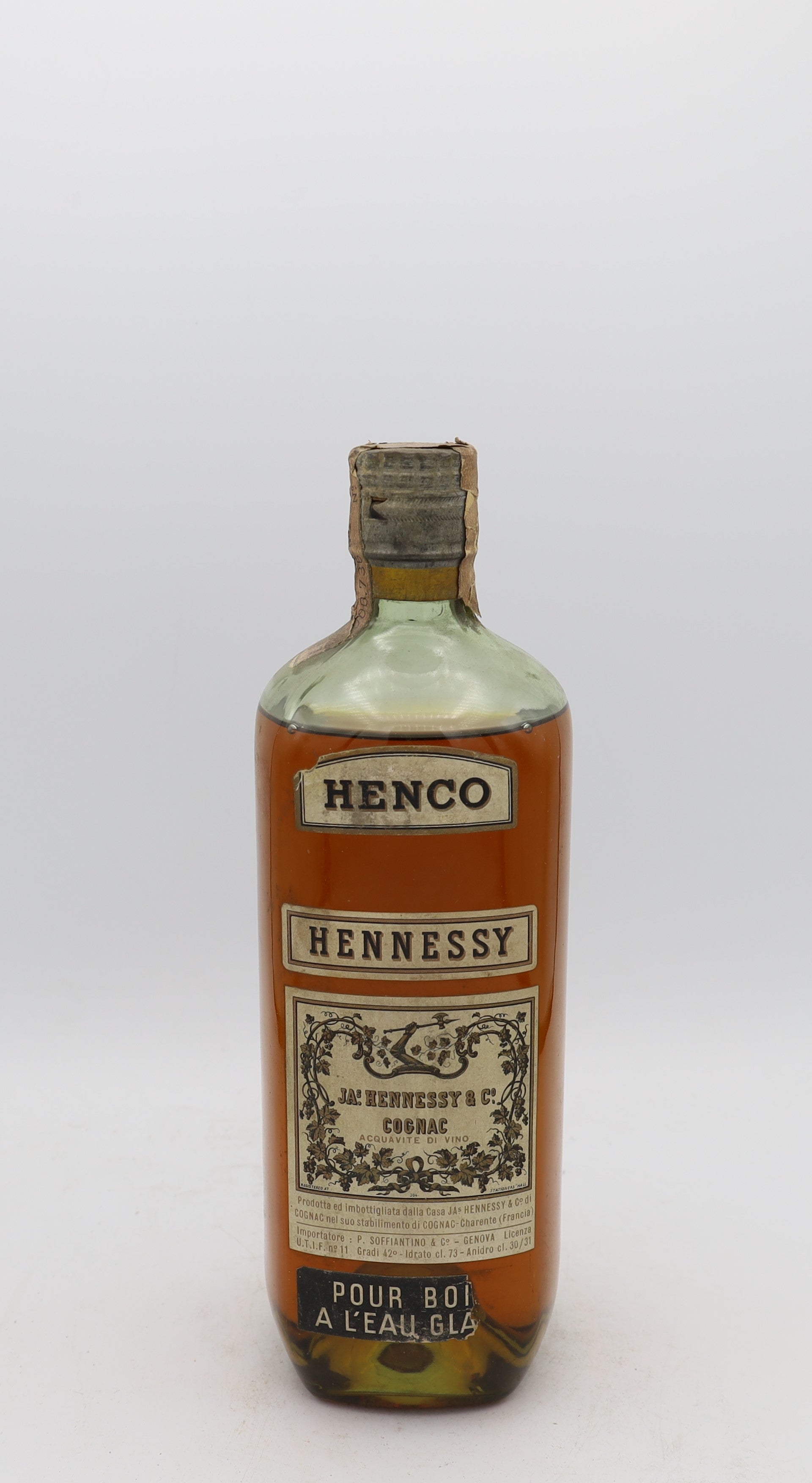 Hennessy Cognac Henco Pour Boire à l'Eau – rare French cognac, collectible vintage bottle, ideal for connoisseurs