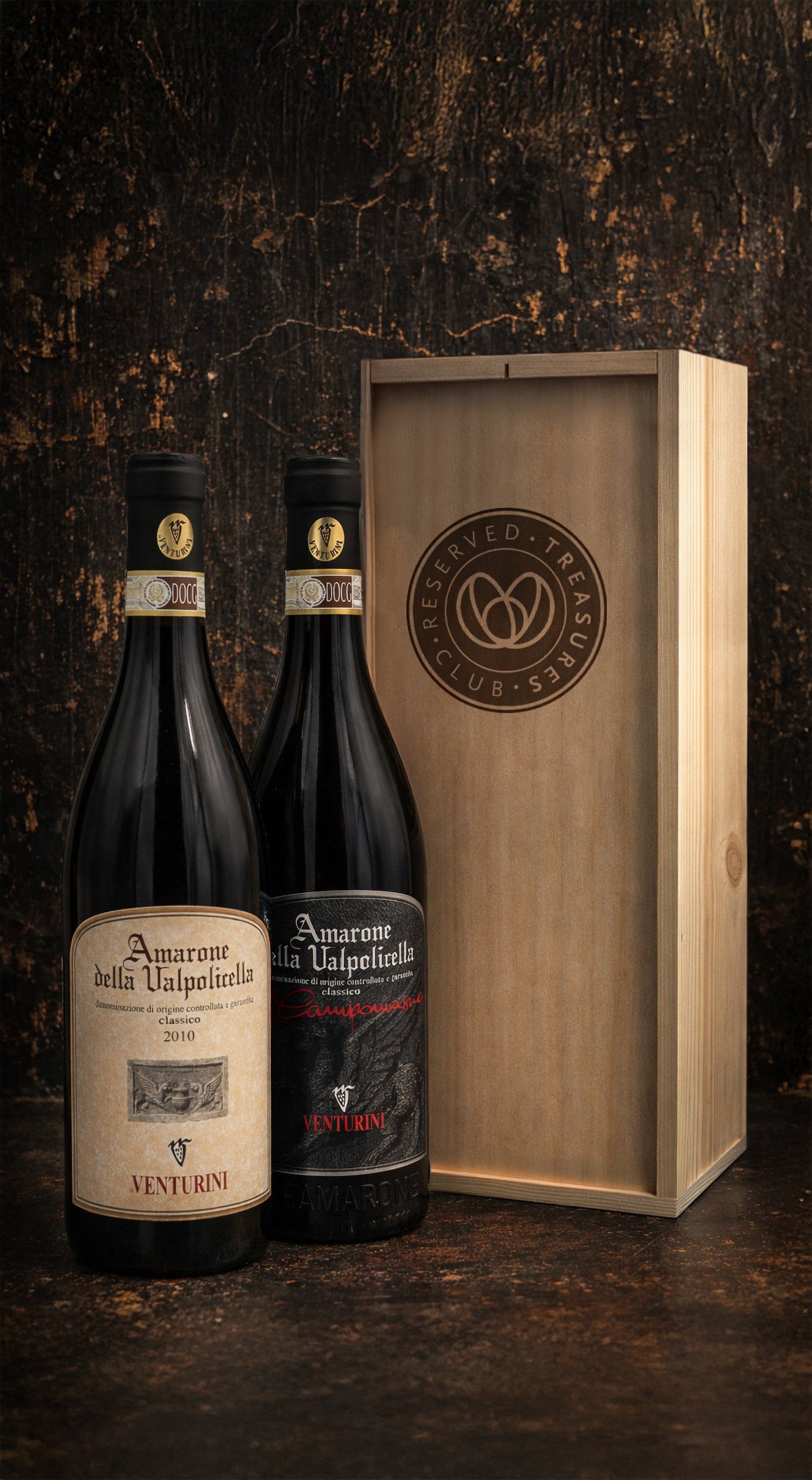 Amarone Wine Duo Giftset with two Amarone della Valpolicella bottles in premium wooden gift box