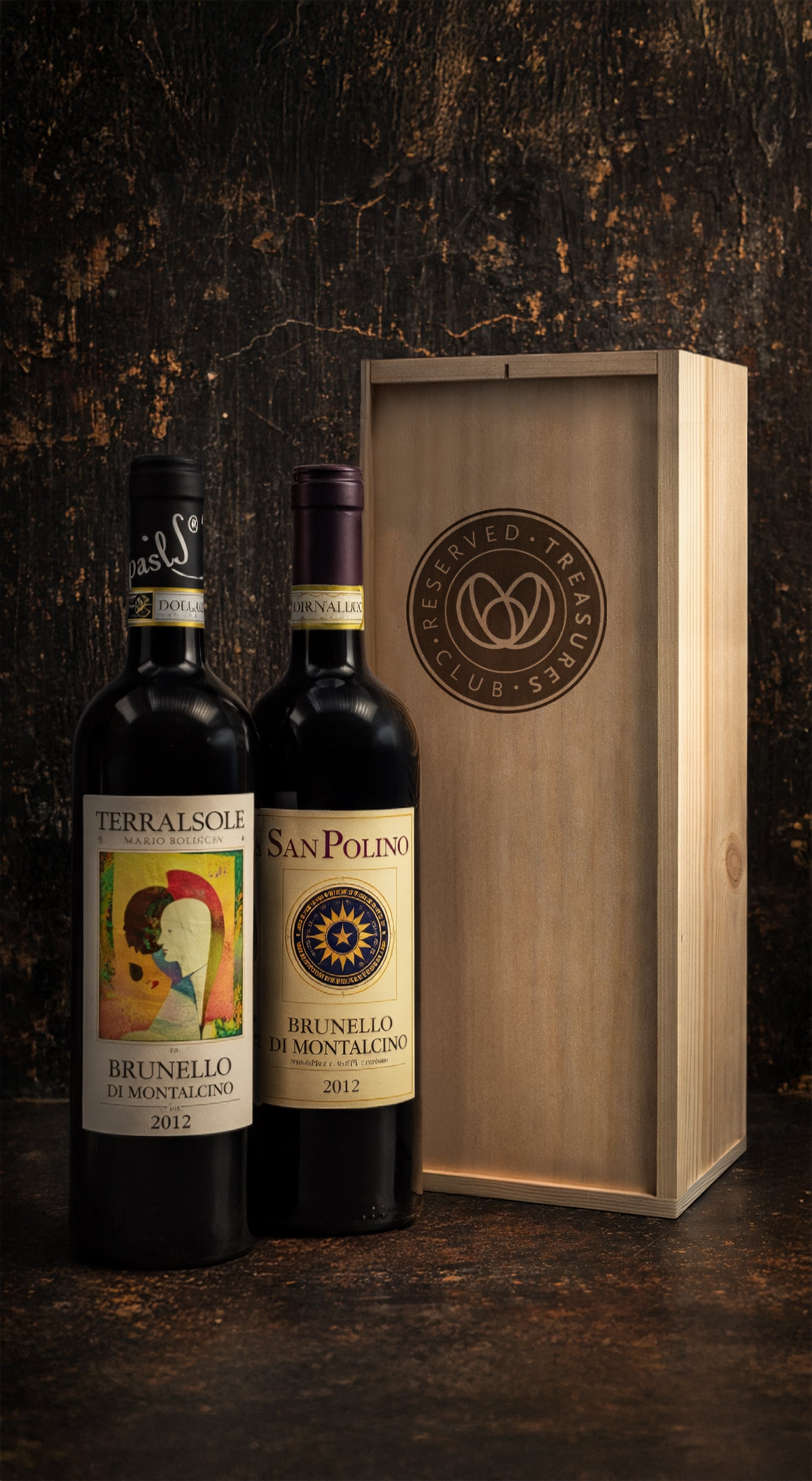 Brunello Wine Duo Giftset with two Brunello di Montalcino bottles in premium wooden gift box