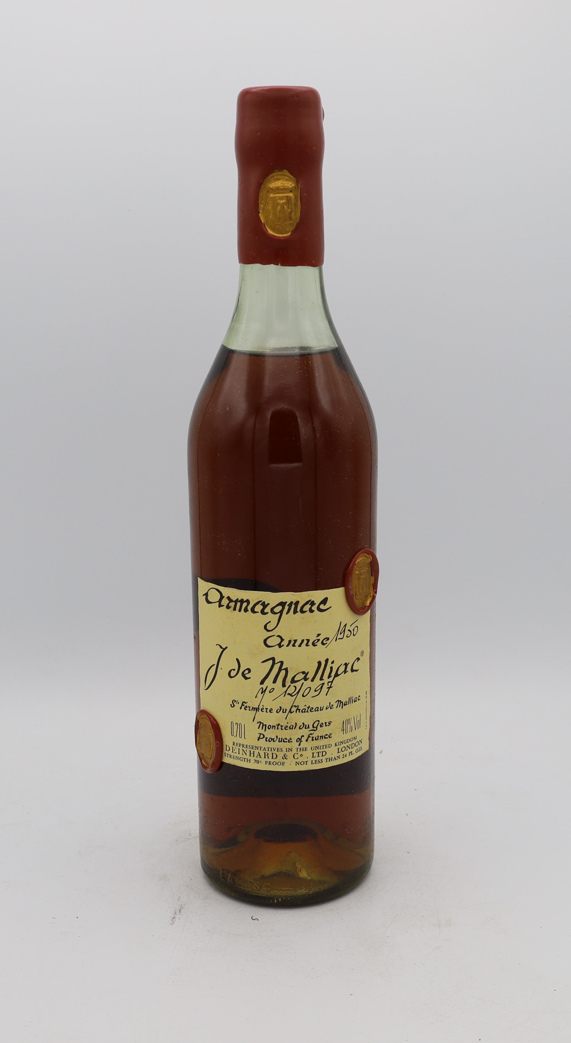 J. de Malliac Armagnac Vintage 1950, Reserved Treasures Club edition – exceptionally rare vintage brandy with rich, complex flavors, perfect for collectors.