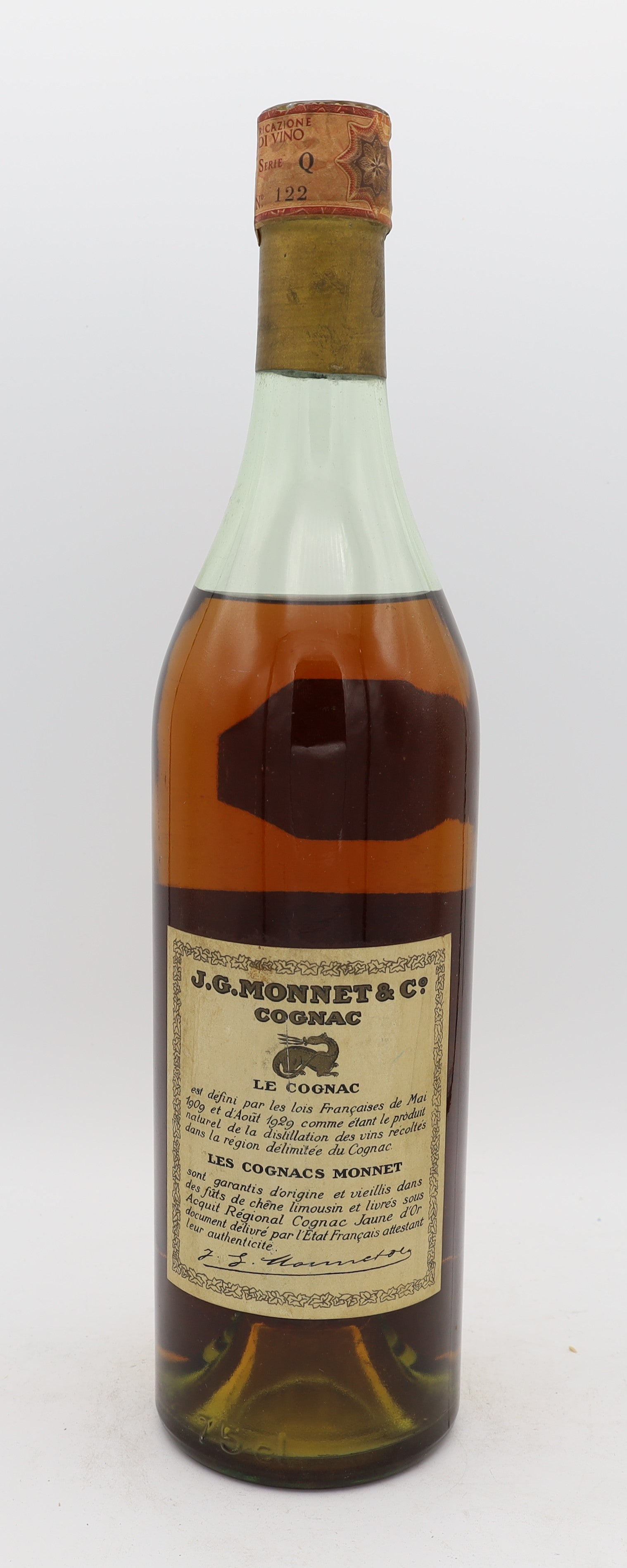 J. G. Monnet & Co 3 stars Cognac 1950's