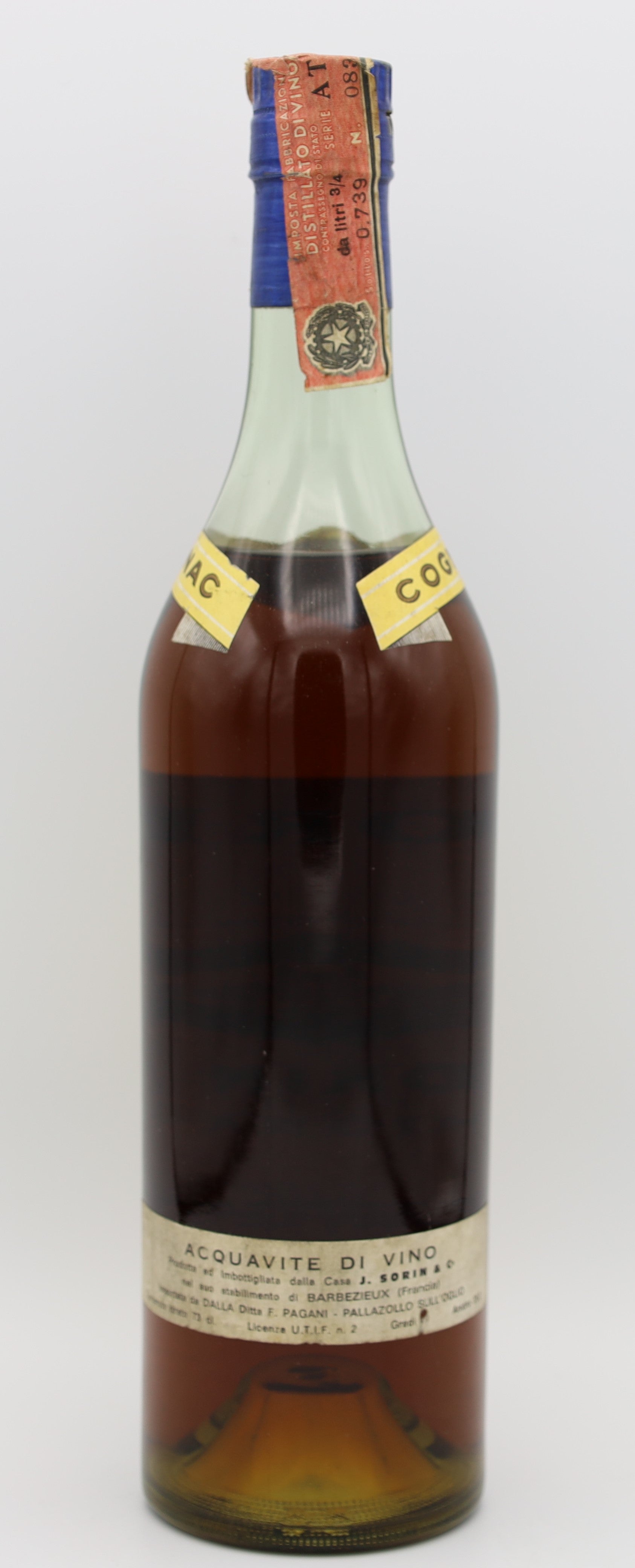 J. Sorin & Co 3 Stars Cognac – premium French brandy with rich amber color, smooth and balanced flavors, presented with cream label, ideal for collectors and connoisseurs.