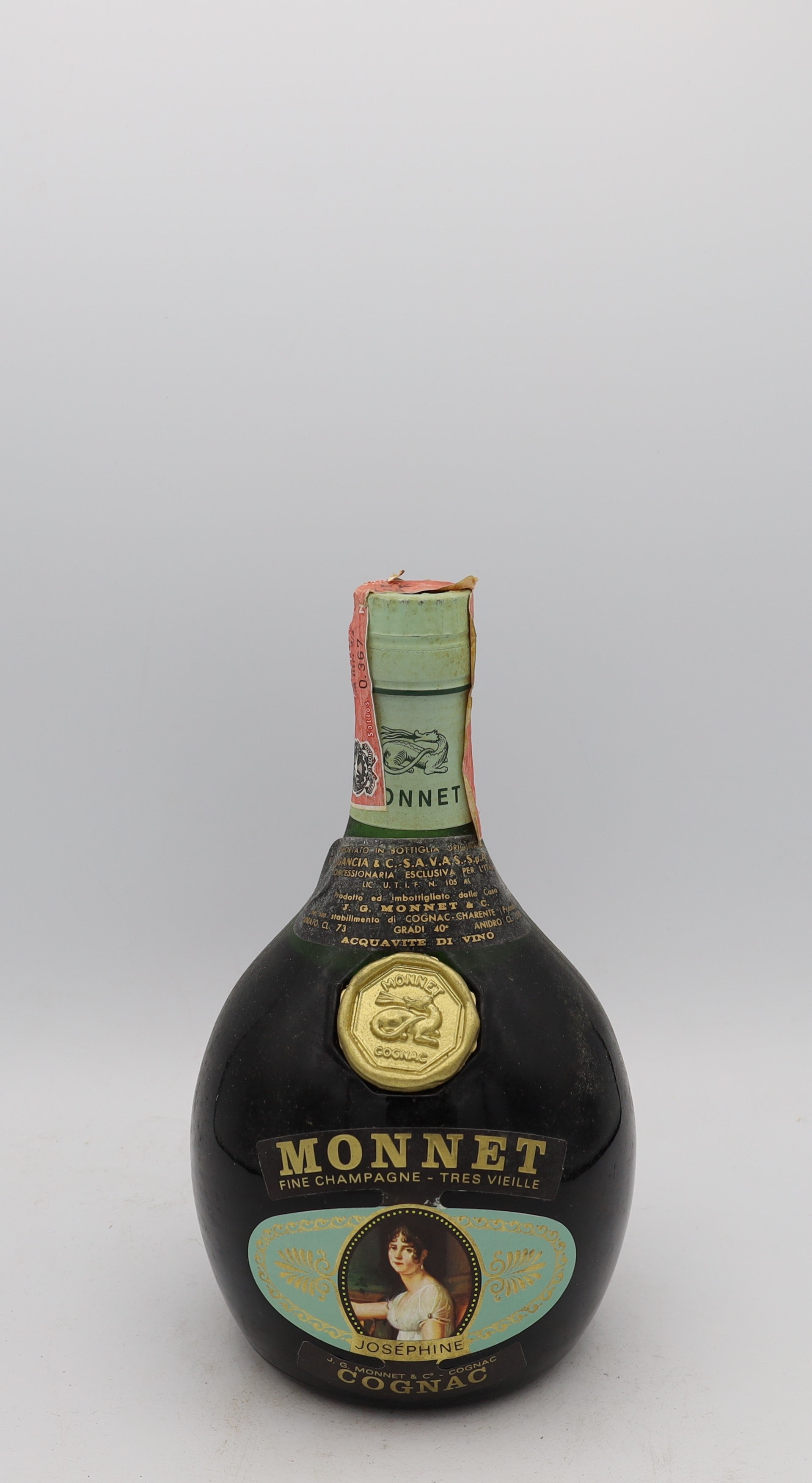J.G. Monnet Fine Champagne Très Vieille Cognac Joséphine 1960s – rare vintage French cognac, collectible bottle for connoisseurs