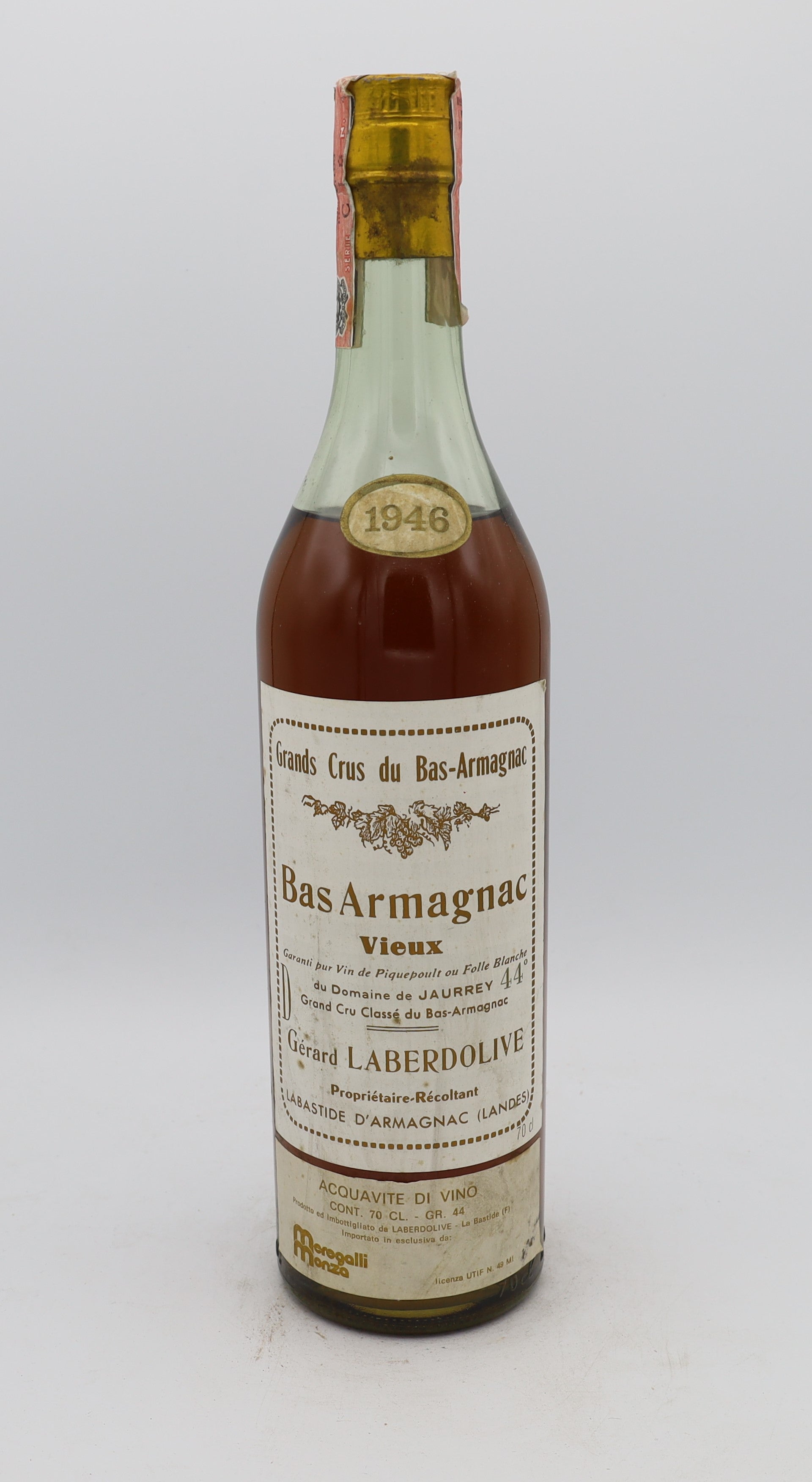 Laberdolive Bas-Armagnac Vintage 1946, Reserved Treasures Club edition – exceptionally rare vintage brandy with rich, complex flavors, perfect for collectors.