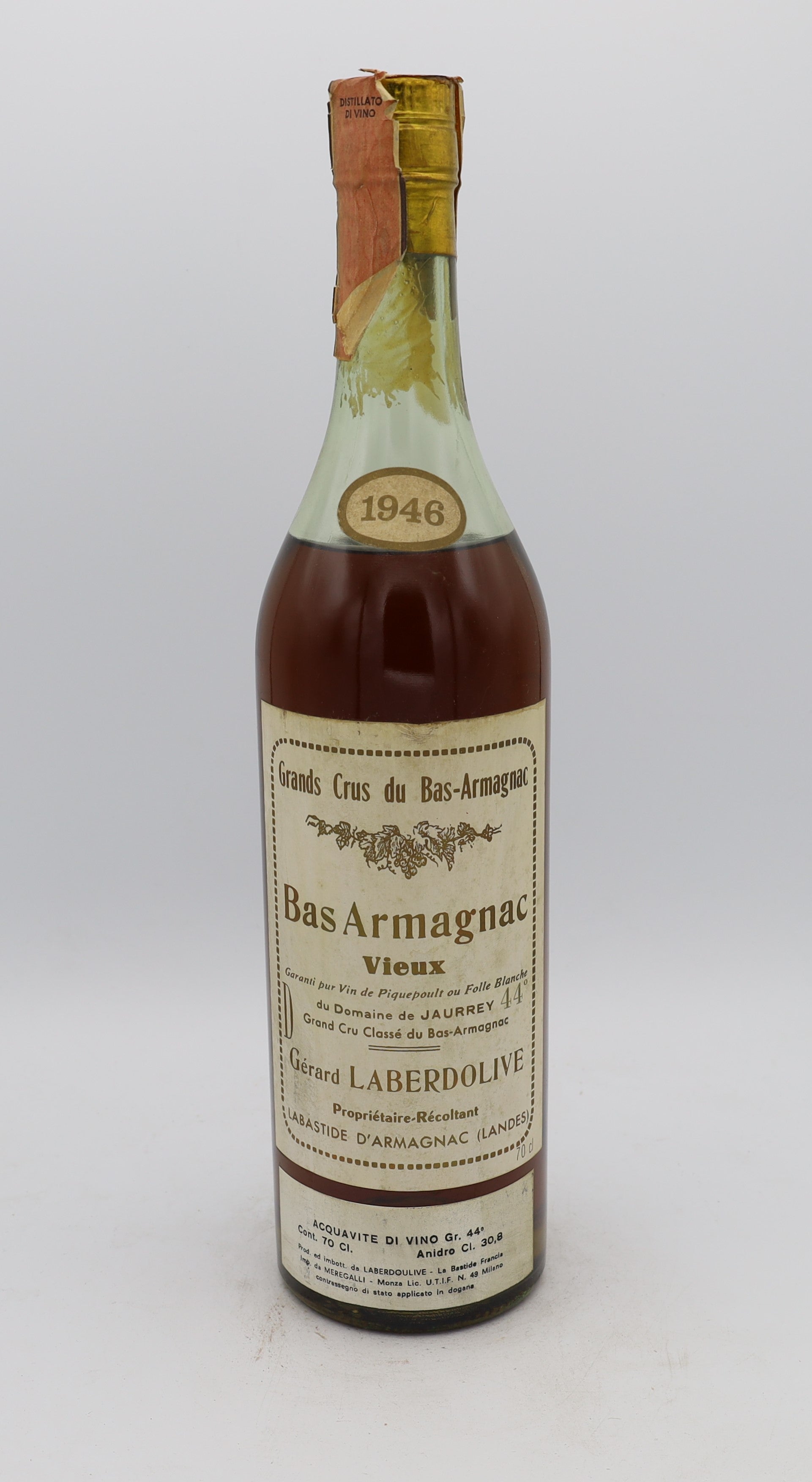 Laberdolive Bas-Armagnac Vintage 1946, Reserved Treasures Club edition – exceptionally rare vintage brandy with rich, complex flavors, perfect for collectors.