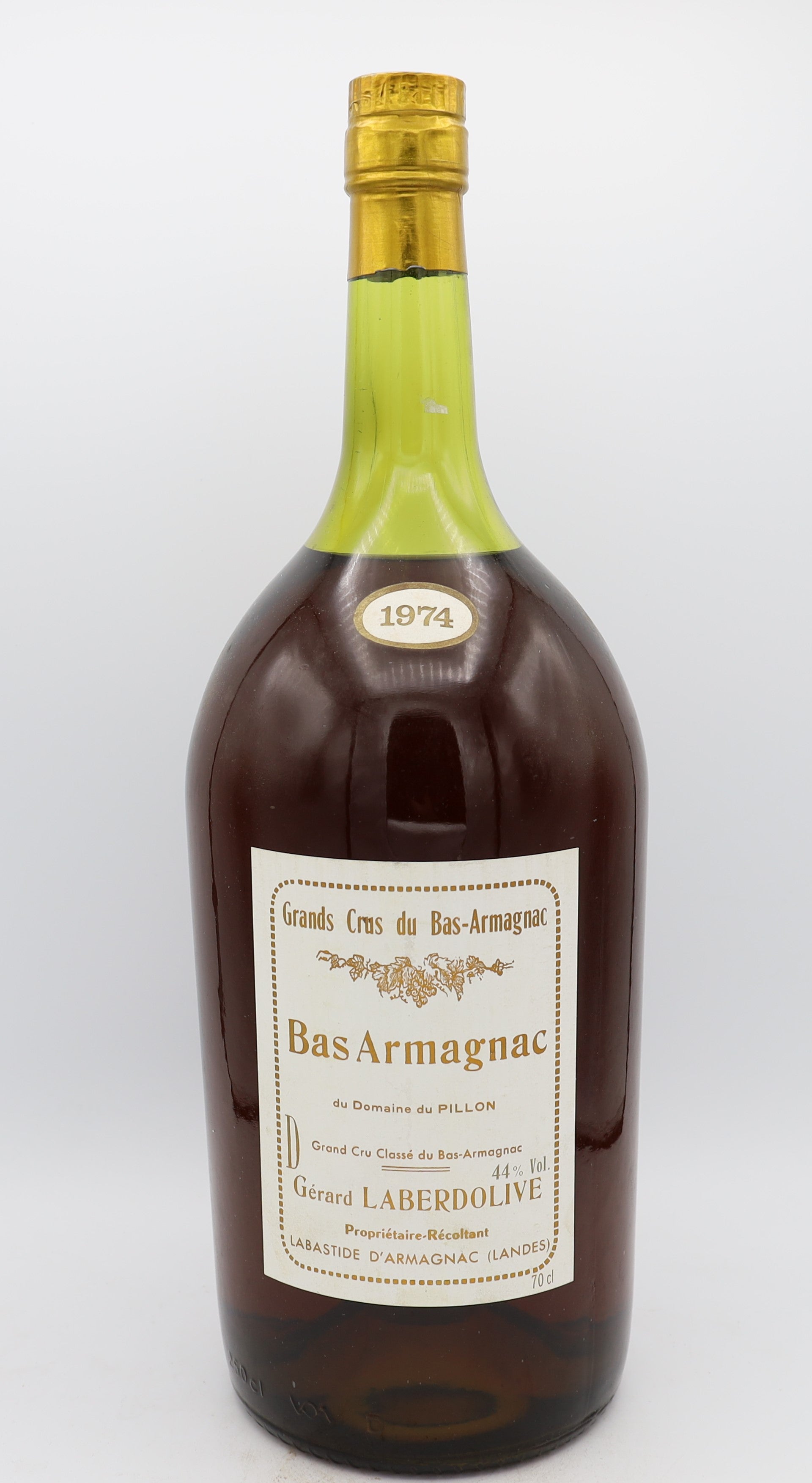 Laberdolive Bas-Armagnac Vintage 1974 Magnum, Reserved Treasures Club edition – rare vintage brandy with rich, complex flavors, presented in a large-format bottle for collectors.