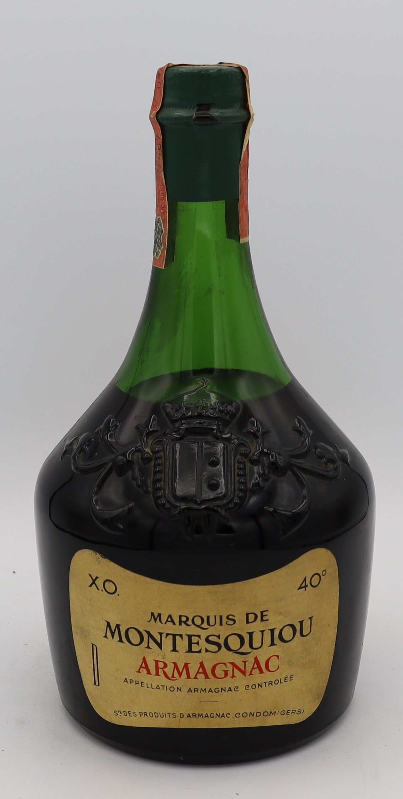 Marquis de Montesquiou XO Armagnac in green bottle – premium extra old brandy with rich, smooth flavors, ideal for collectors and connoisseurs.