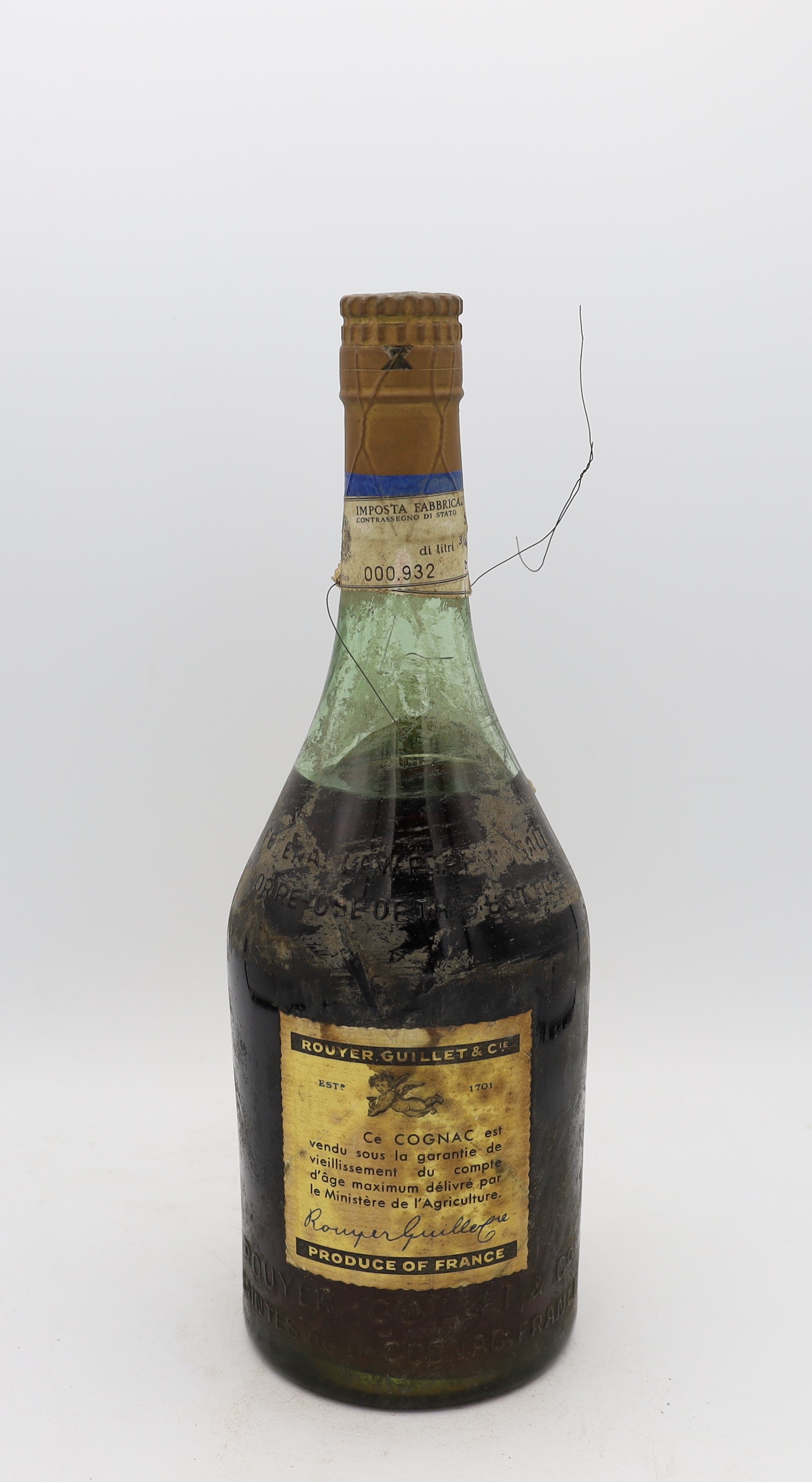 Rouyer Guillet Réserve de l’Ange Cognac Vintage 1865 – rear view of rare French cognac bottle, collectible edition for connoisseurs