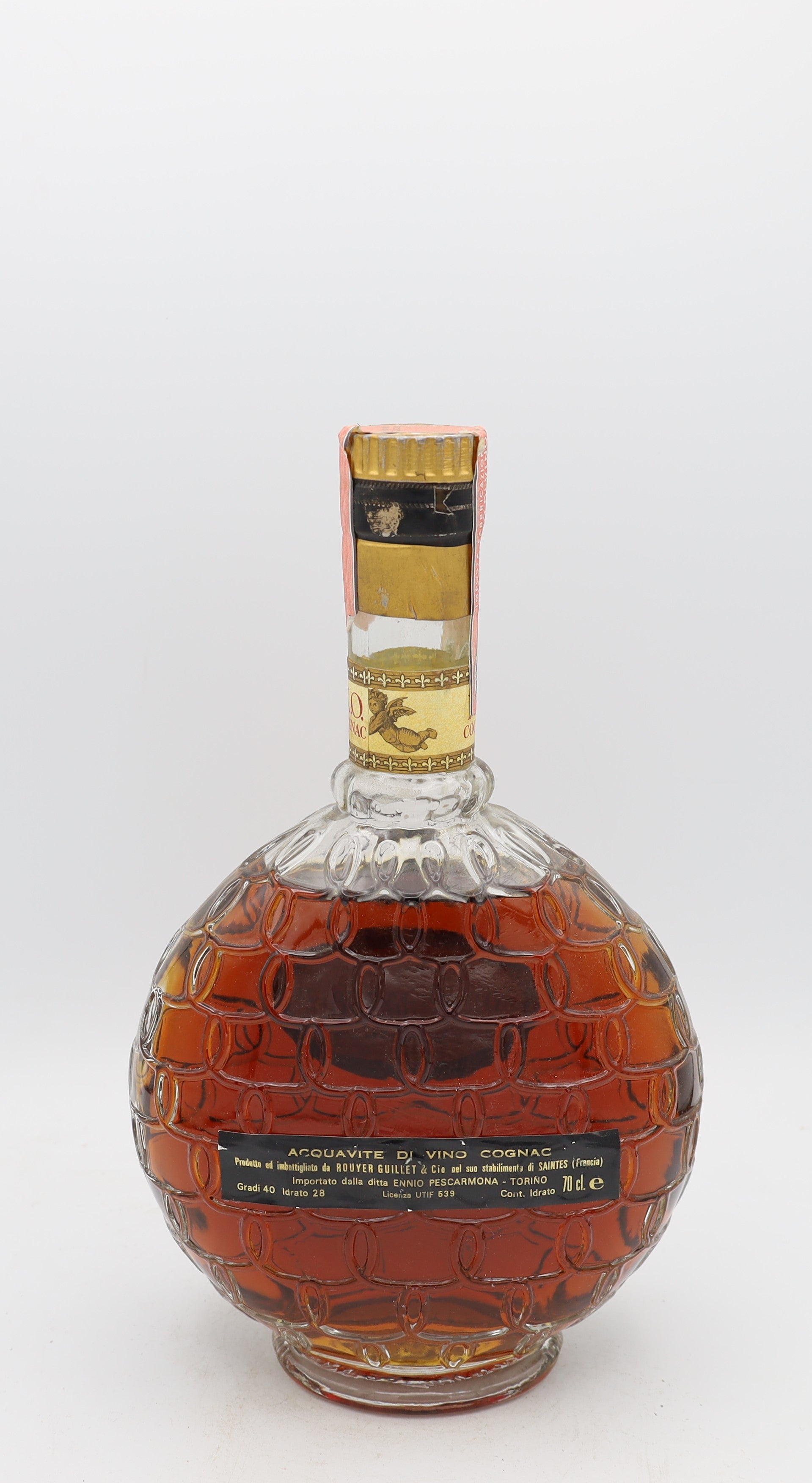 Rouyer Guillet XO Cognac decanter – rear view of premium French cognac bottle, elegant collectible design
