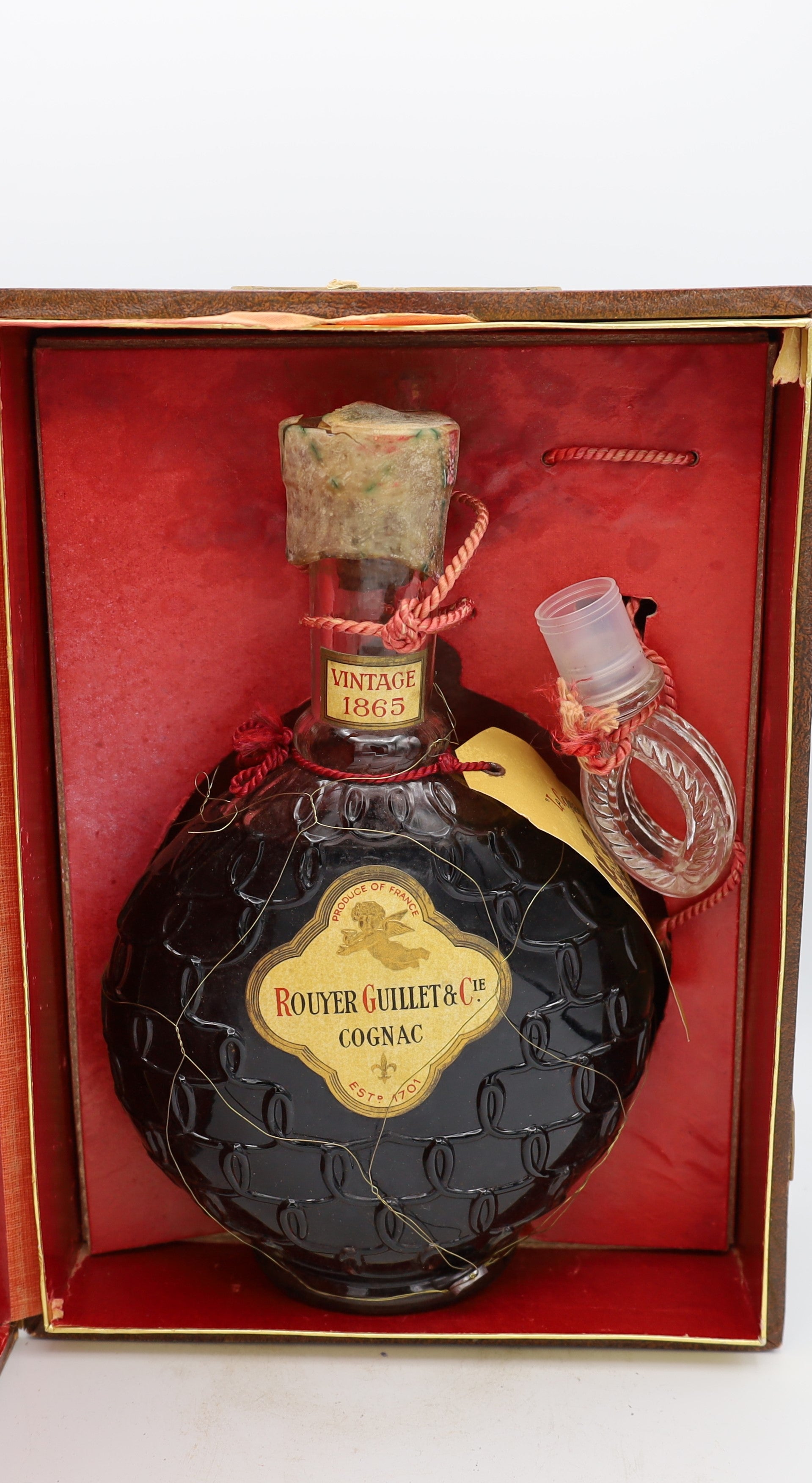 Rouyer Guillet Cognac Vintage 1865 – rare French cognac in crystal decanter, collectible bottle for connoisseurs