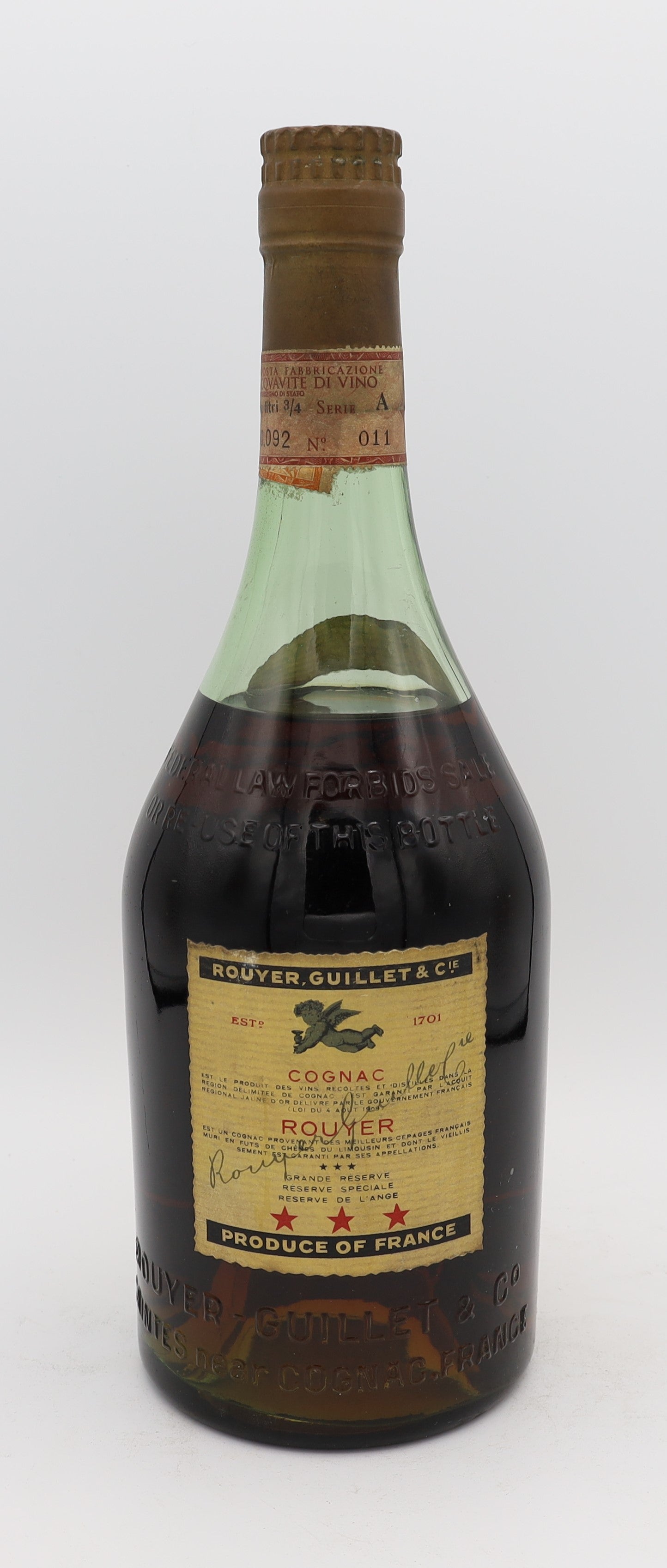 Rouyer-Guillet Cognac de L’Ange – premium French brandy with rich amber color, smooth and refined flavors, ideal for collectors and connoisseurs.