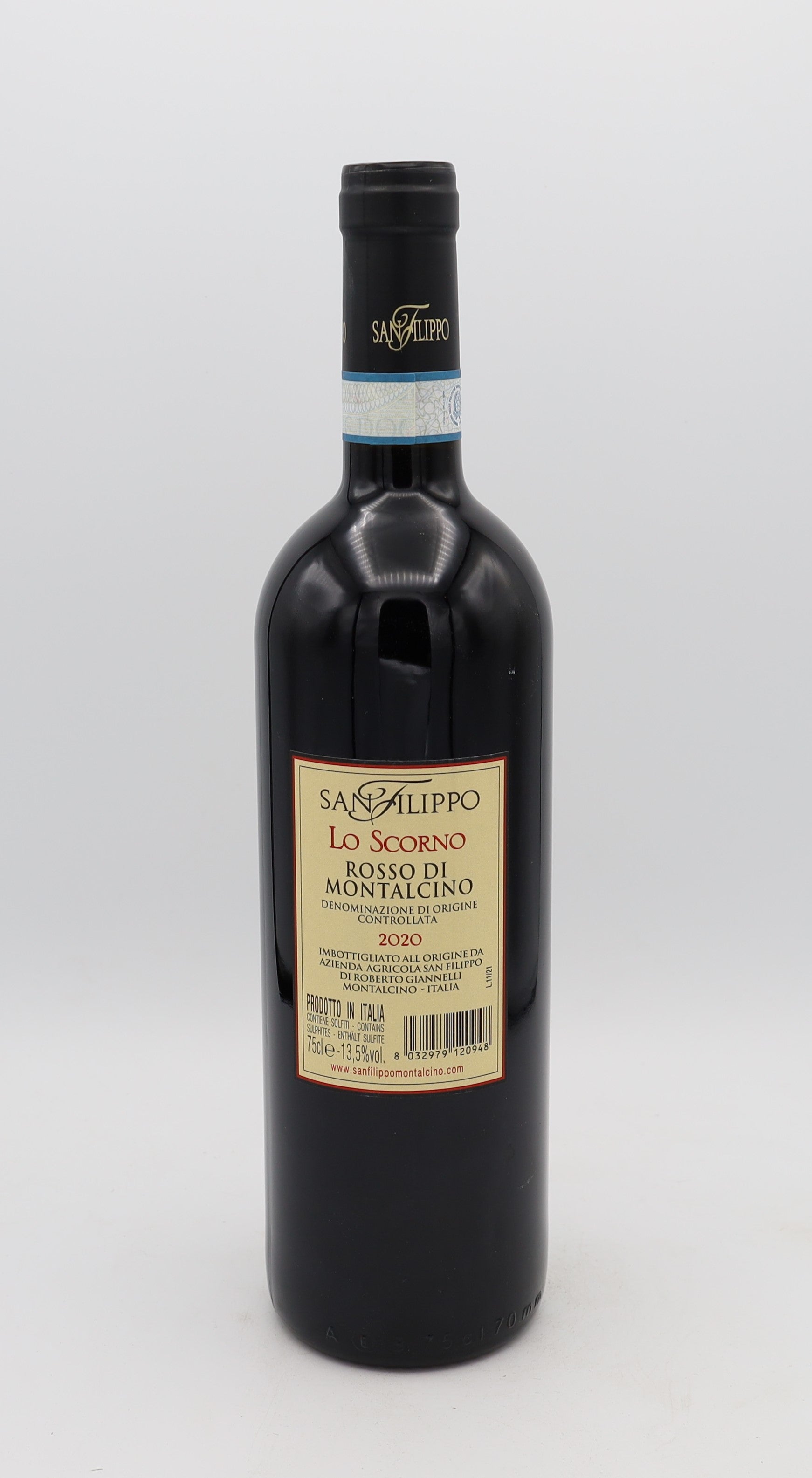 San Filippo Lo Scorno 2020 Rosso di Montalcino DOC – premium Italian red wine with fresh, complex flavors and elegant structure.