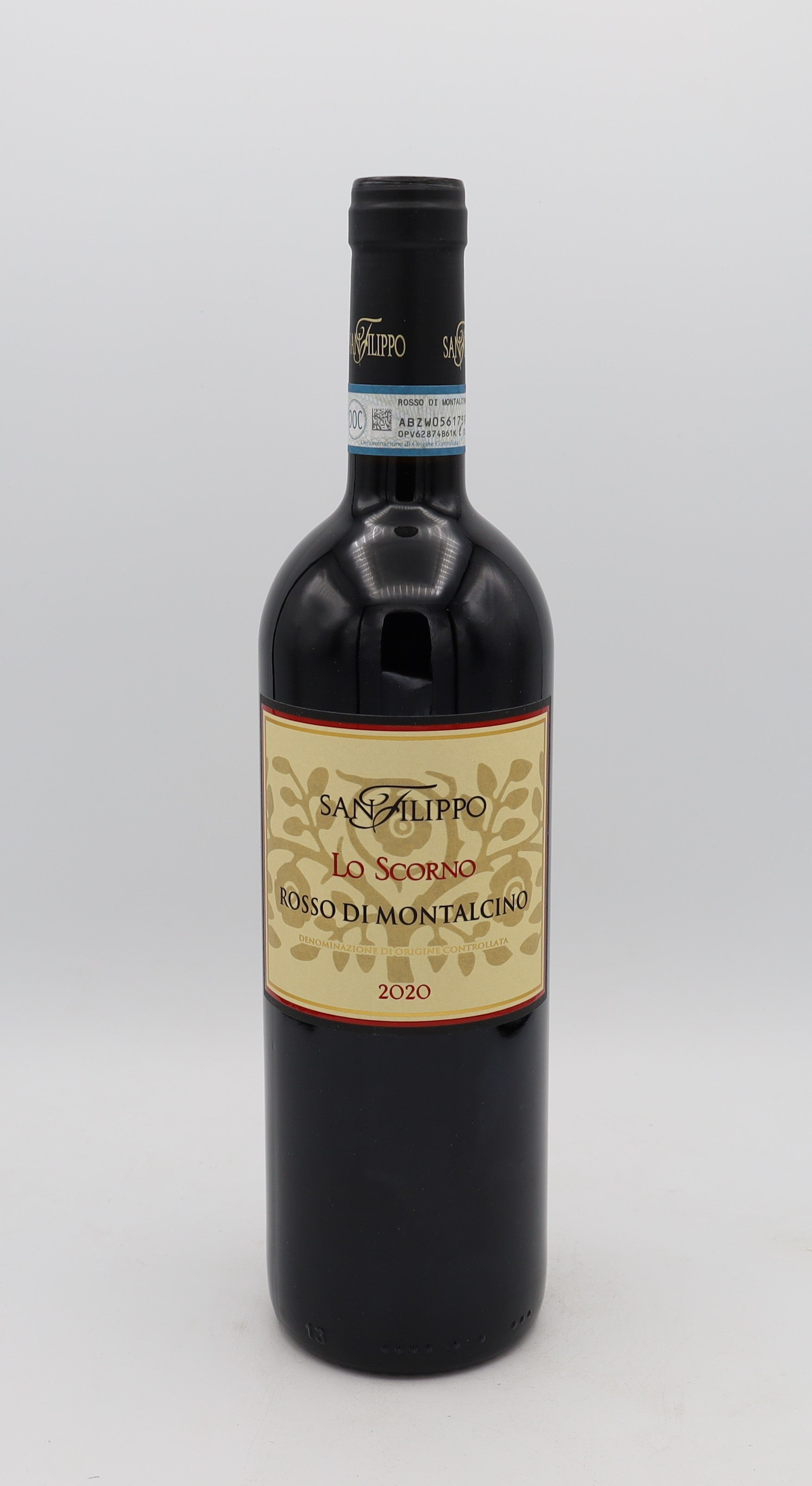 San Filippo Lo Scorno 2020 Rosso di Montalcino DOC – premium Italian red wine with fresh, complex flavors and elegant structure.