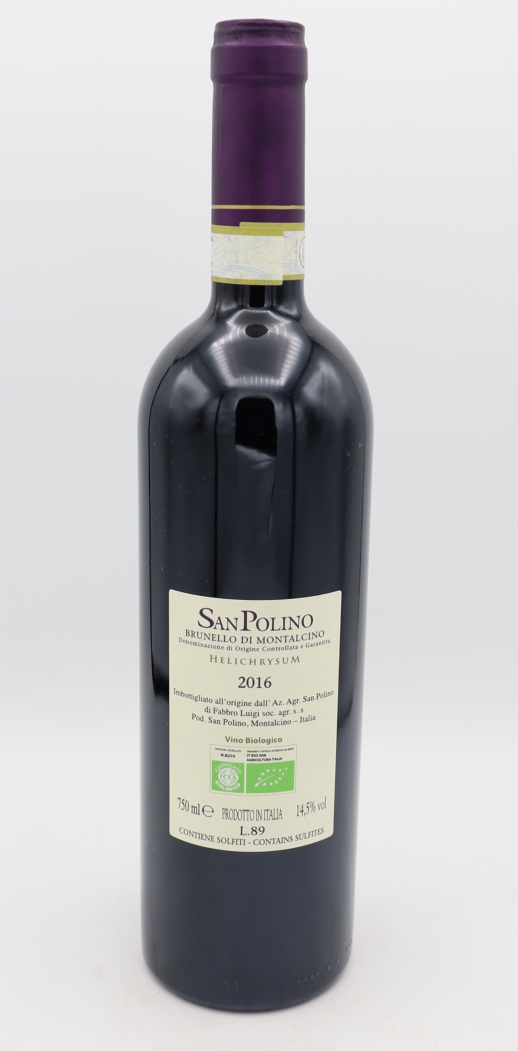 San Polino Helichrysum Vintage 2016 Brunello di Montalcino DOCG – elegant Tuscan red wine with complex aromas of ripe cherries, herbs and refined tannins.