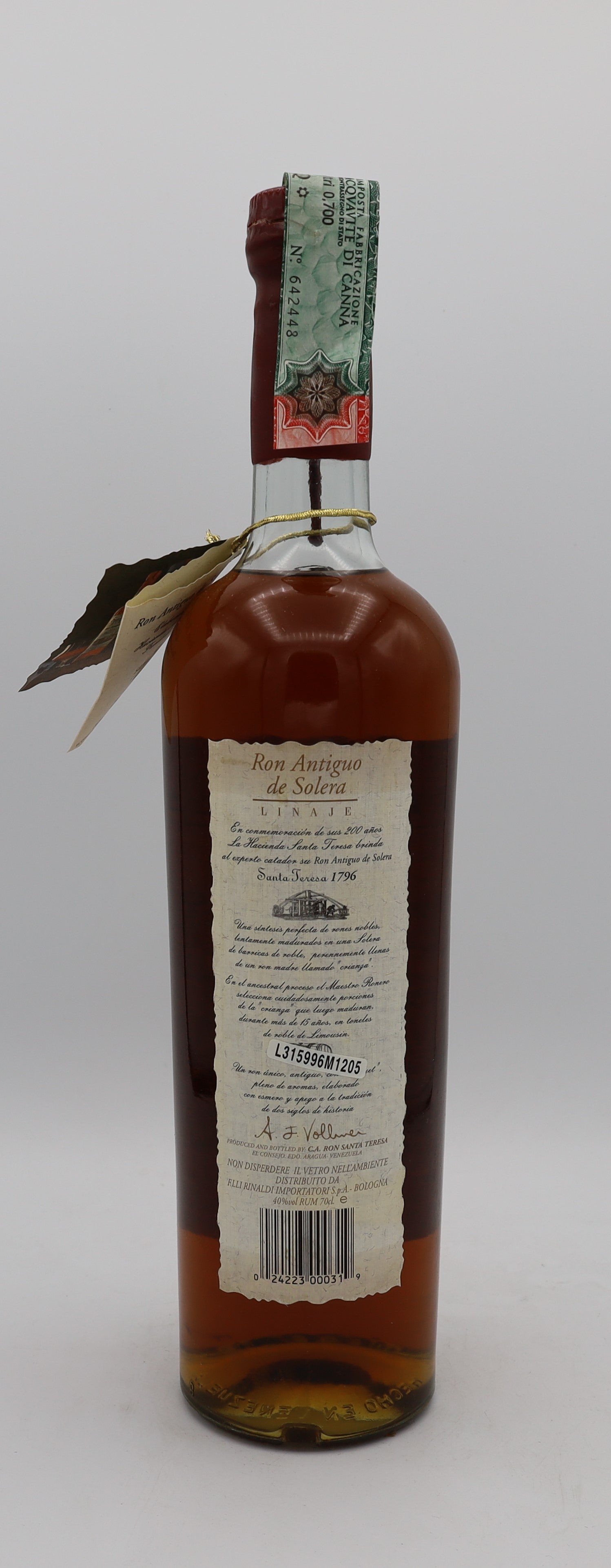 Santa Teresa Ron Antiguo de Solera 1796 Rum – premium Venezuelan rum presented in a collector’s box, with rich, complex flavors and smooth finish.