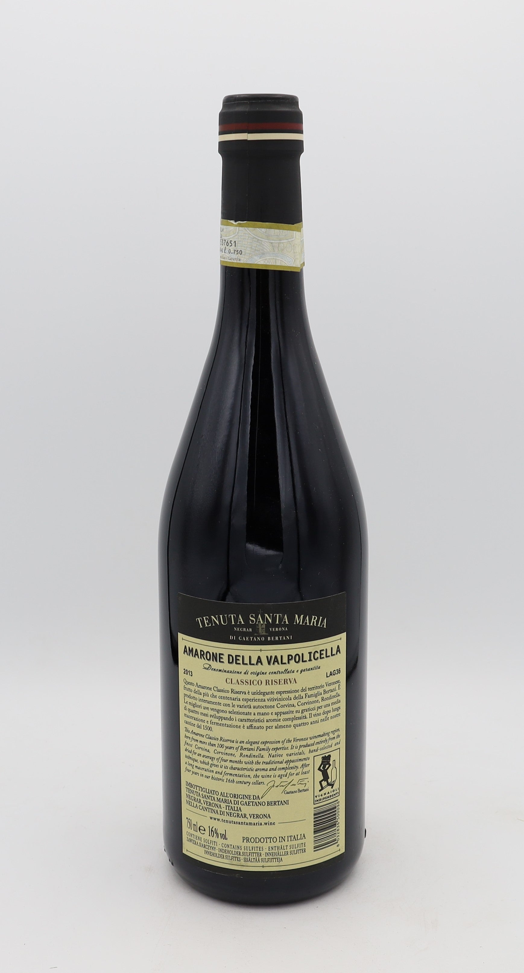 Tenuta Santa Maria Gaetano Di Bertani Amarone della Valpolicella Riserva 2013 DOCG – premium Italian red wine with rich, complex flavors and elegant structure.