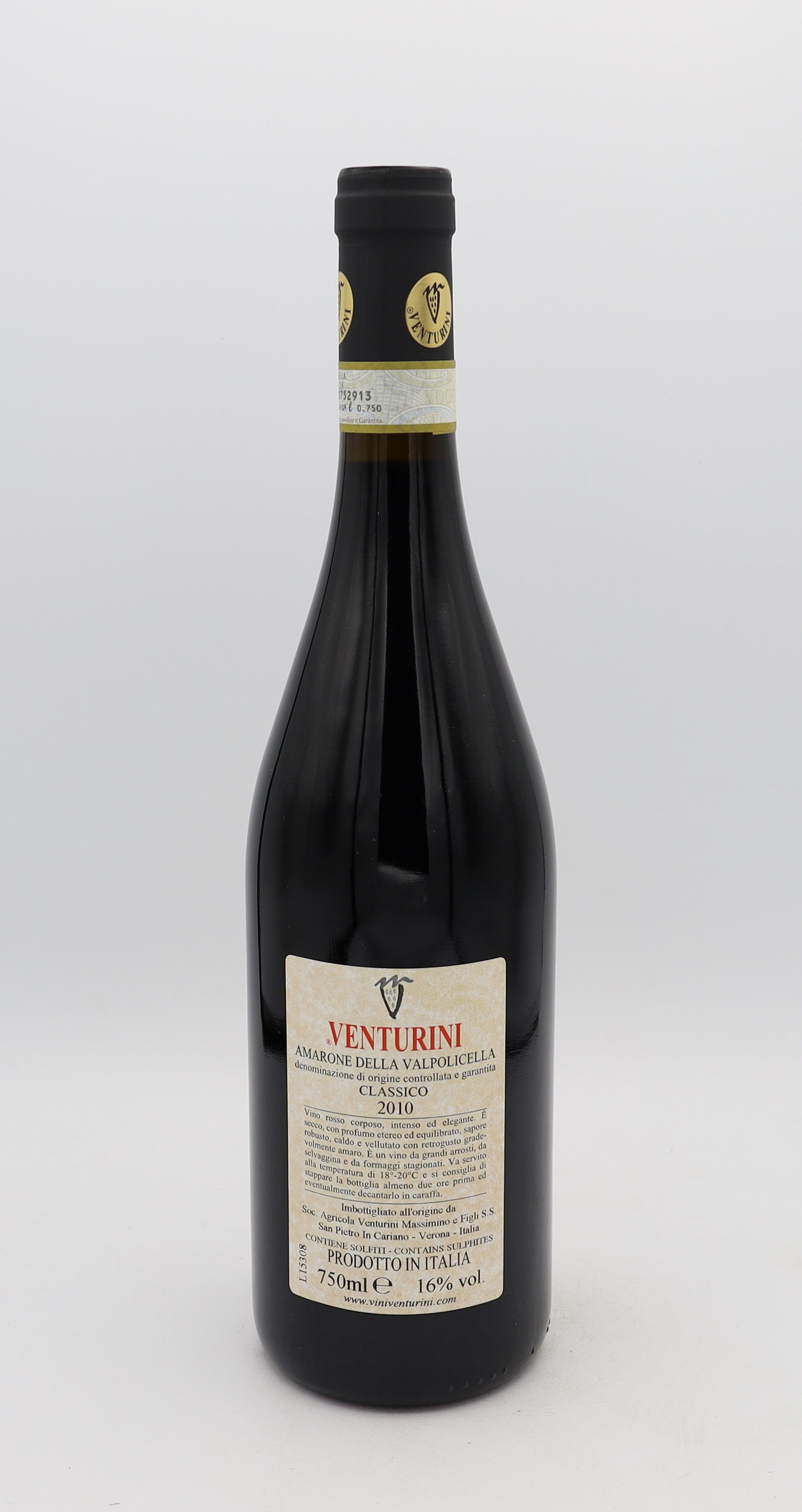 Venturini Classico 2010 Amarone della Valpolicella DOCG – premium Italian red wine with rich, complex flavors and elegant structure.