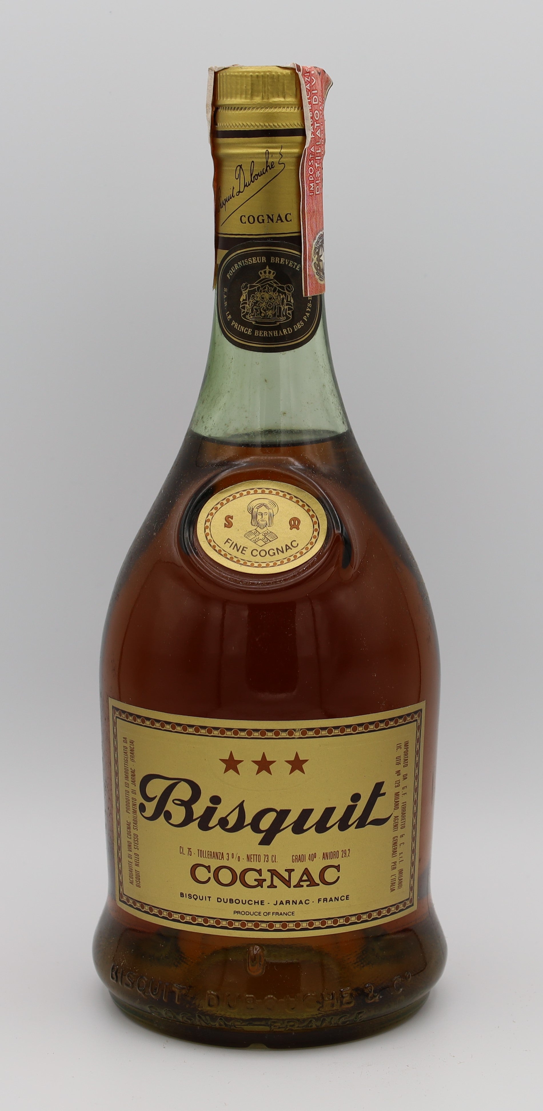 Bisquit Dubouché Fine Cognac, gold label, vintage 1970 – premium French brandy with rich amber color, smooth oak and vanilla notes, ideal for collectors and connoisseurs.