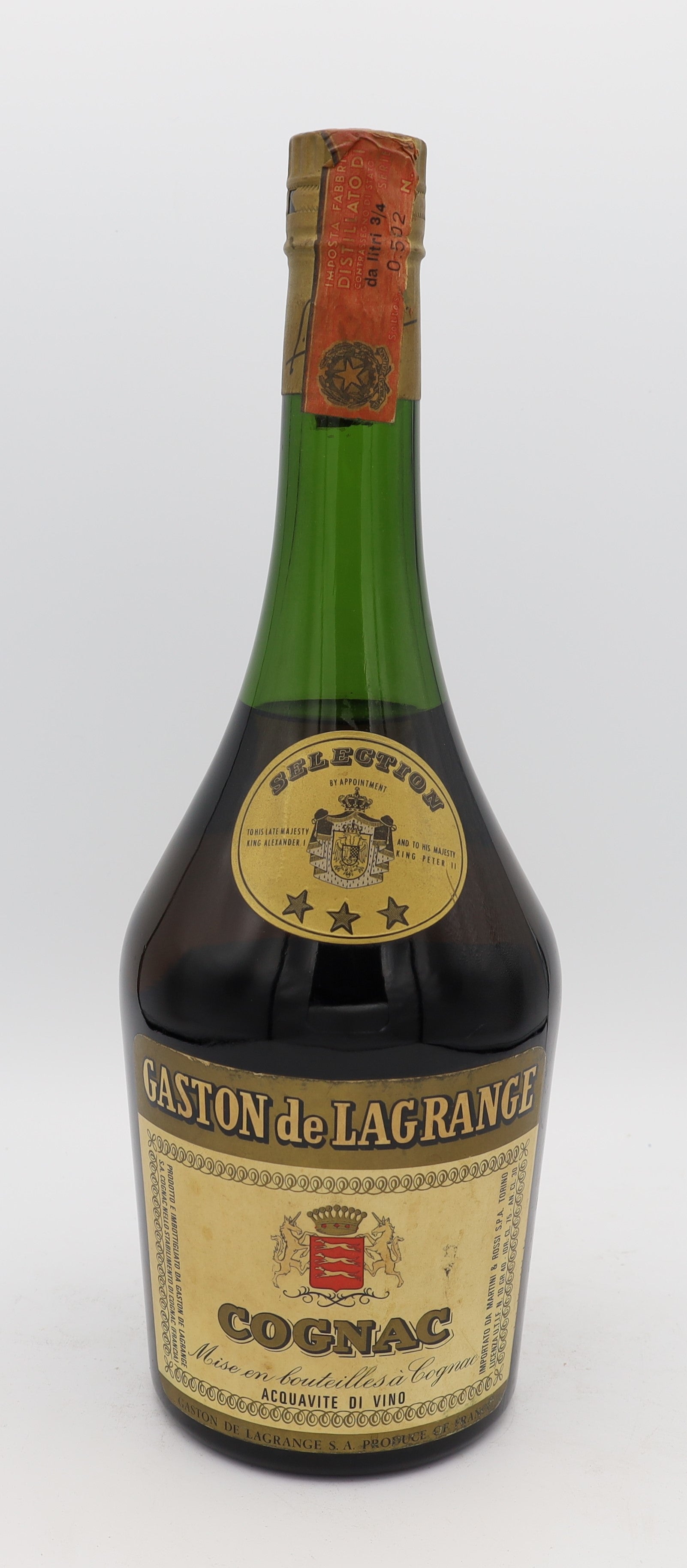 Gaston de la Grange Cognac 1960s – aged French brandy with rich amber color, smooth and refined flavors, ideal for collectors and connoisseurs.
