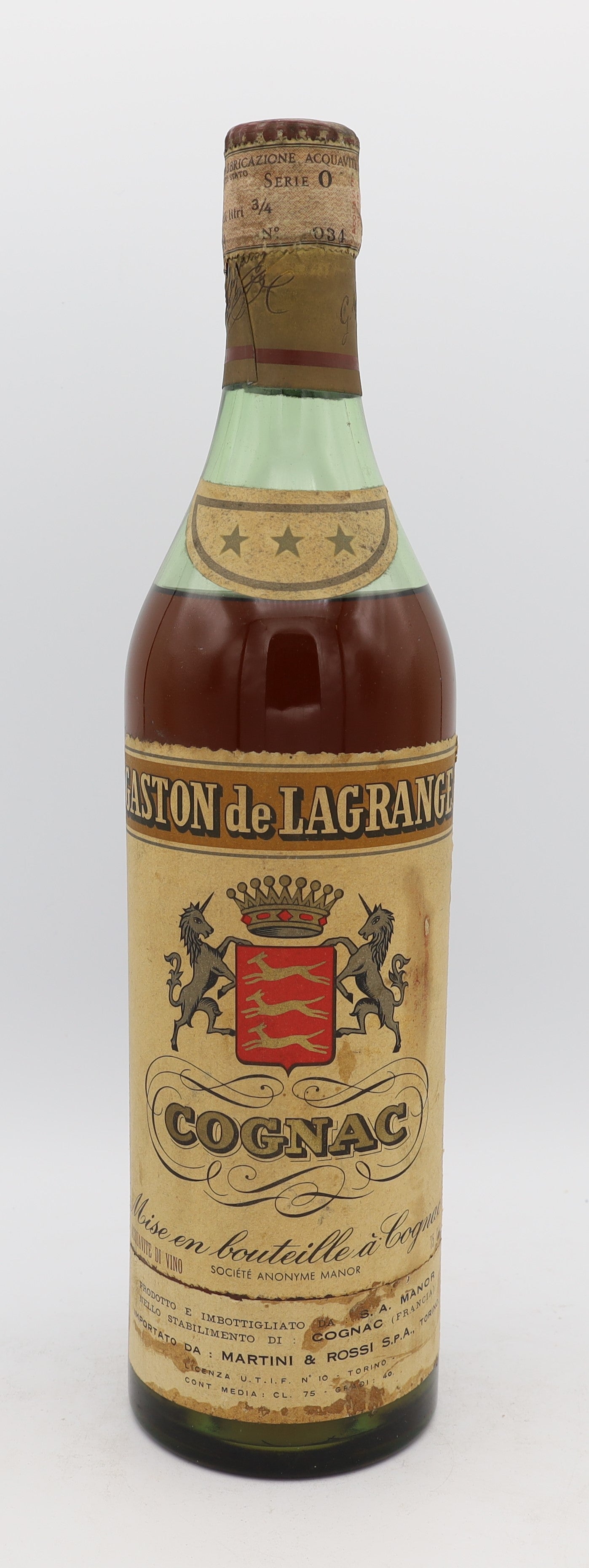Gaston de Lagrange Cognac Vintage 1960s – aged French brandy with deep amber color, smooth and complex flavors, ideal for collectors and connoisseurs.