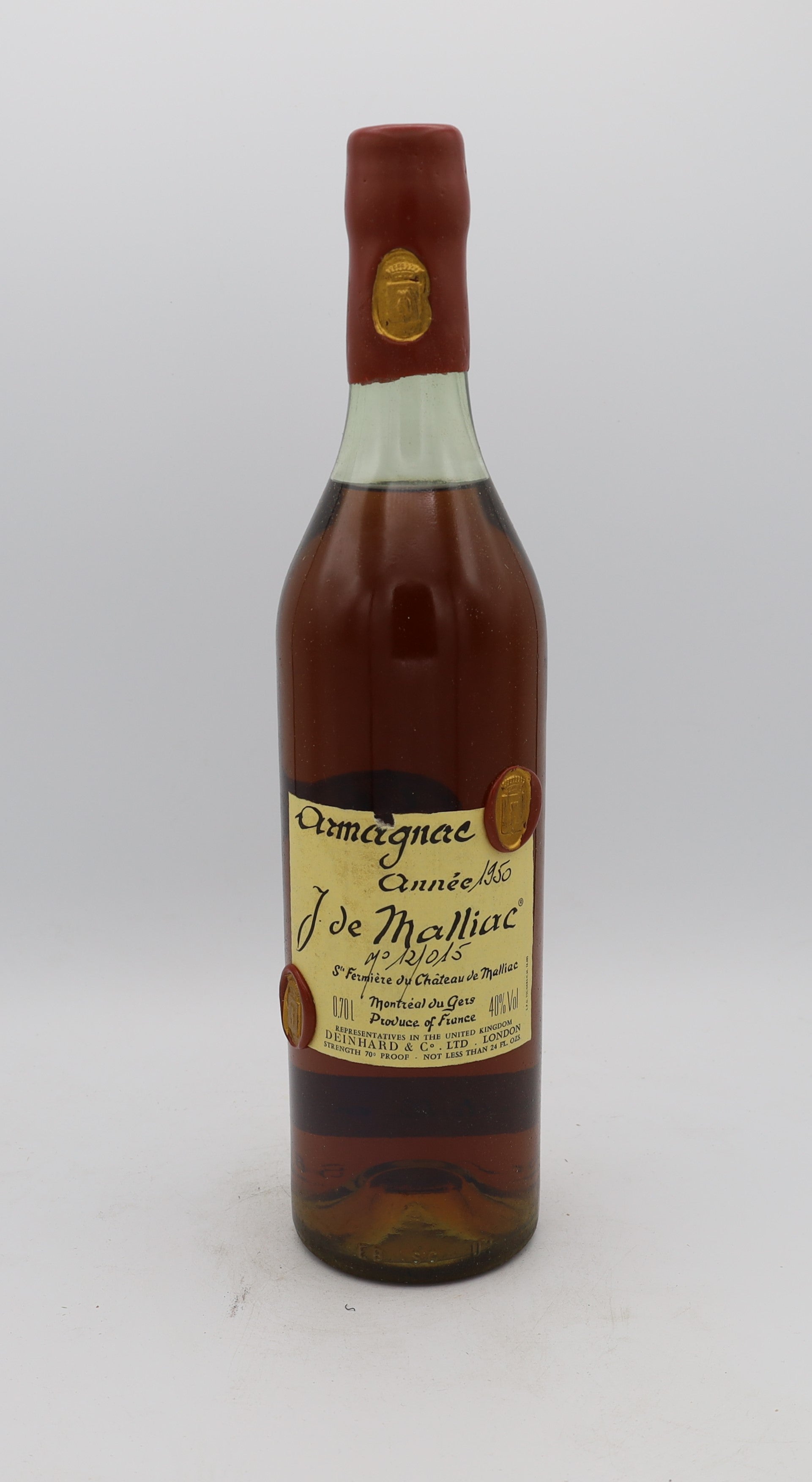 J. de Malliac Armagnac Vintage 1950, Reserved Treasures Club edition – exceptionally rare vintage brandy with rich, complex flavors, perfect for collectors.