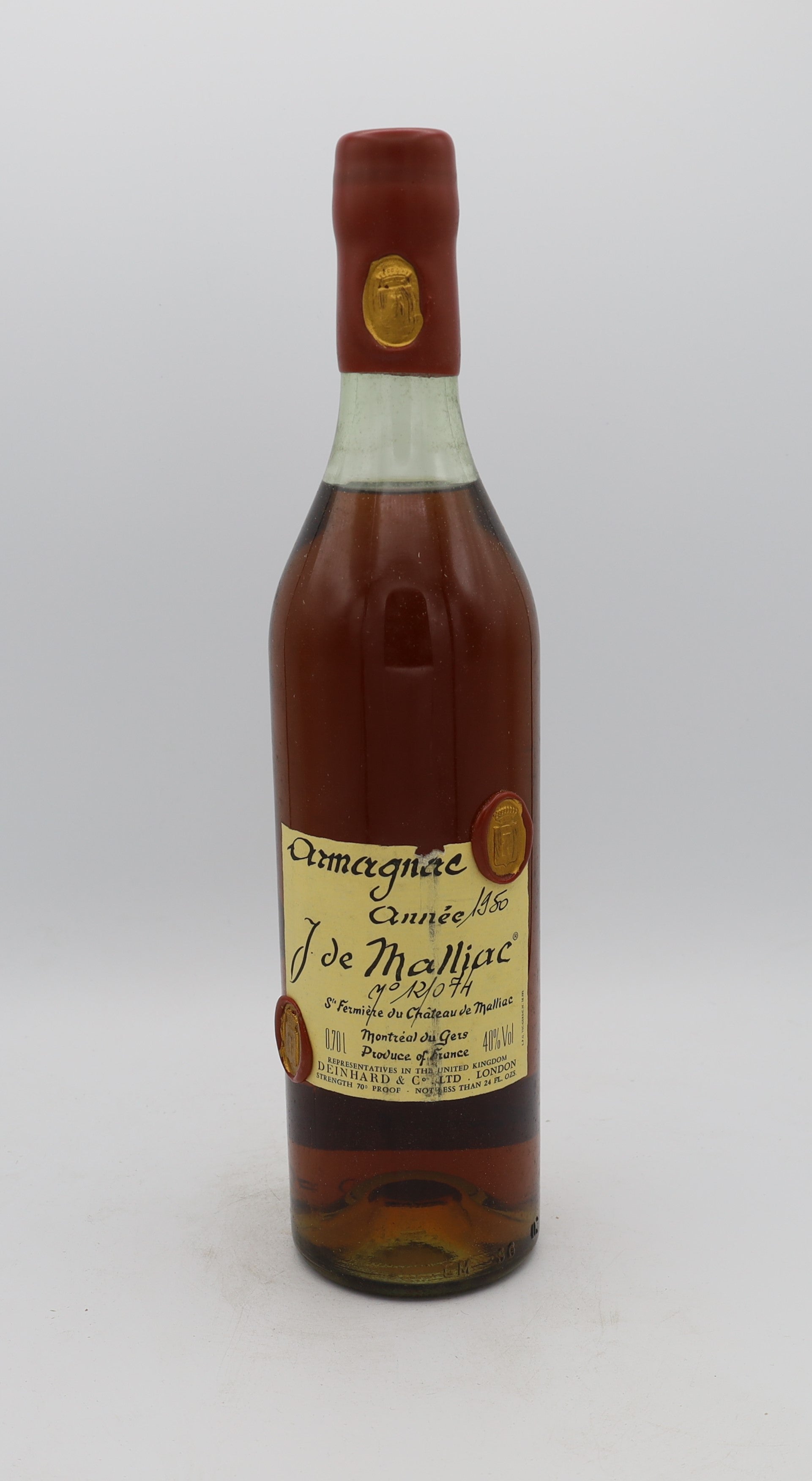 J. de Malliac Armagnac Vintage 1950, Reserved Treasures Club edition – exceptionally rare vintage brandy with rich, complex flavors, perfect for collectors.