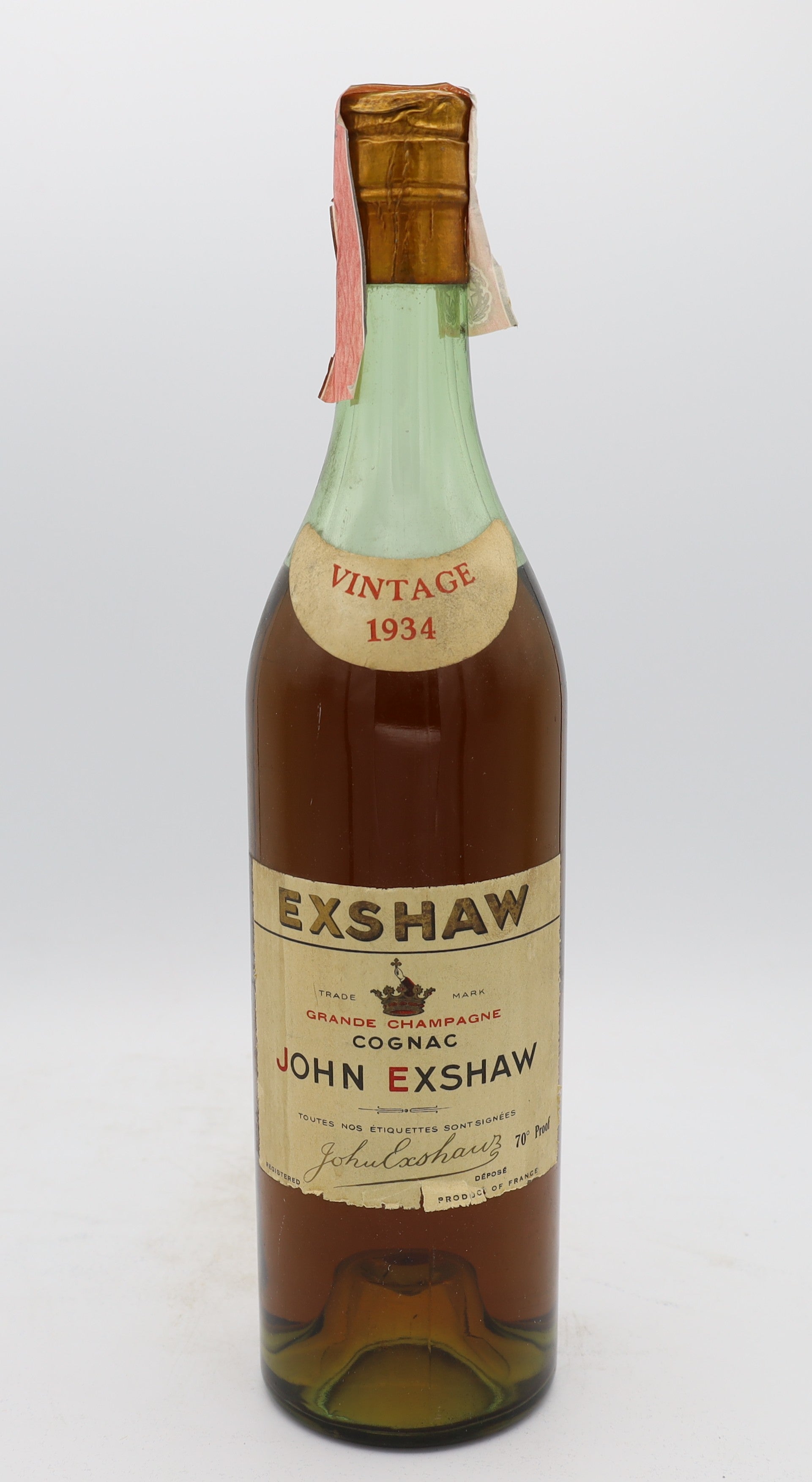 John Exshaw Cognac Grande Champagne Vintage 1934