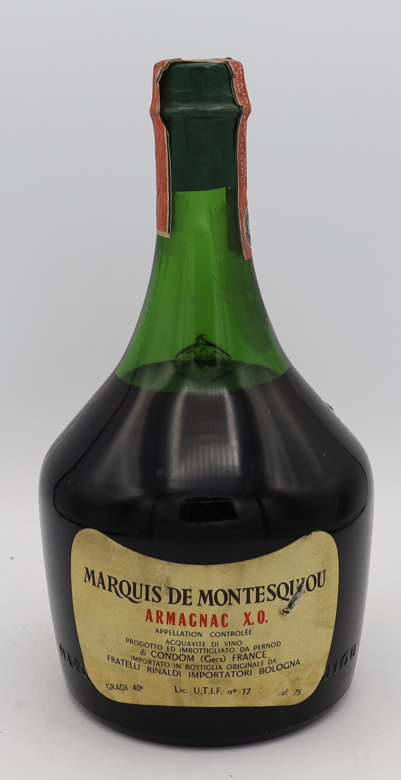 Marquis de Montesquiou XO Armagnac in green bottle – premium extra old brandy with rich, smooth flavors, ideal for collectors and connoisseurs.