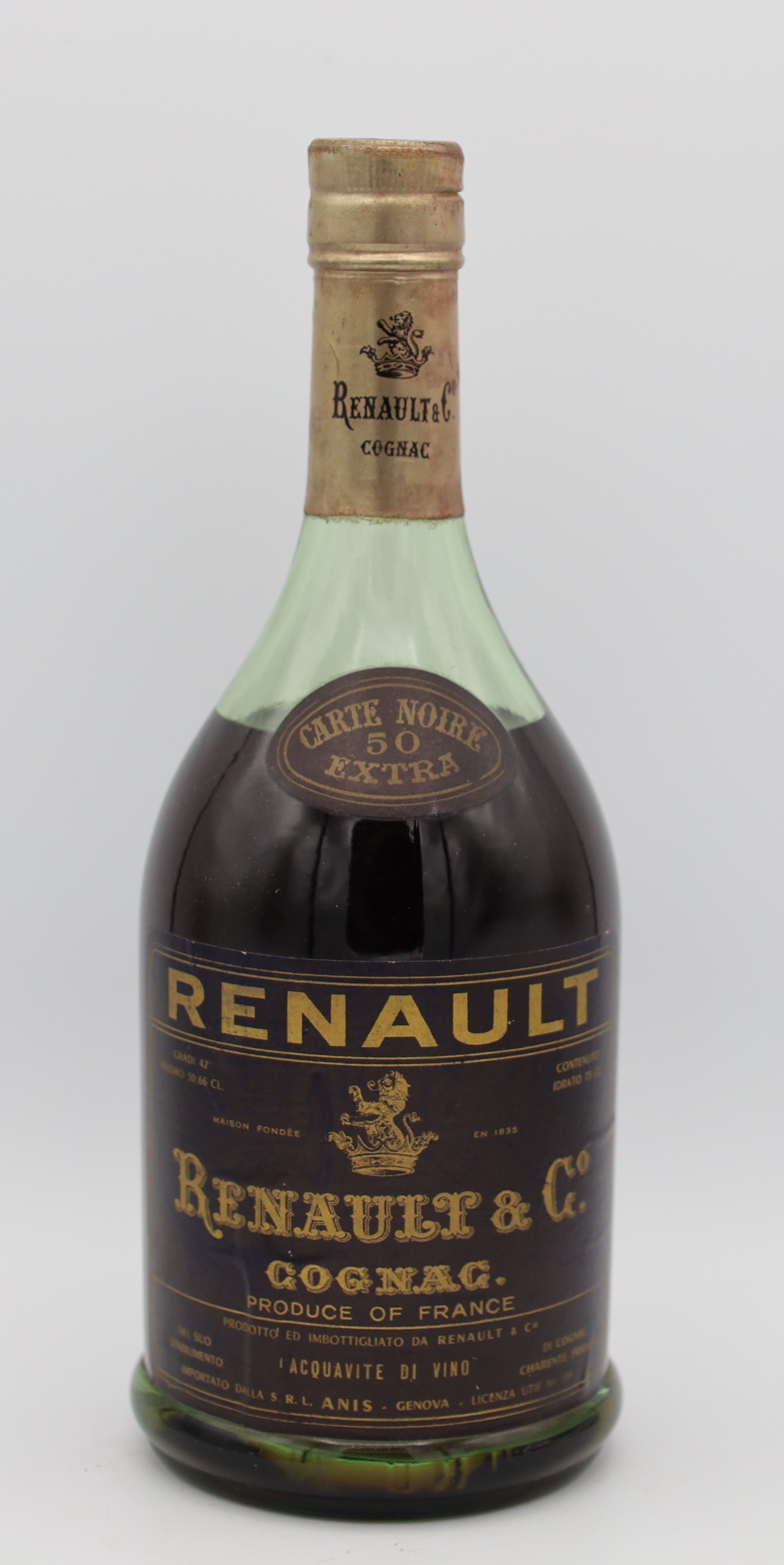 Renault Cognac Carte Noire 50 Extra – premium aged French cognac with deep amber color, rich complexity, and refined notes of oak, spice and dried fruit.